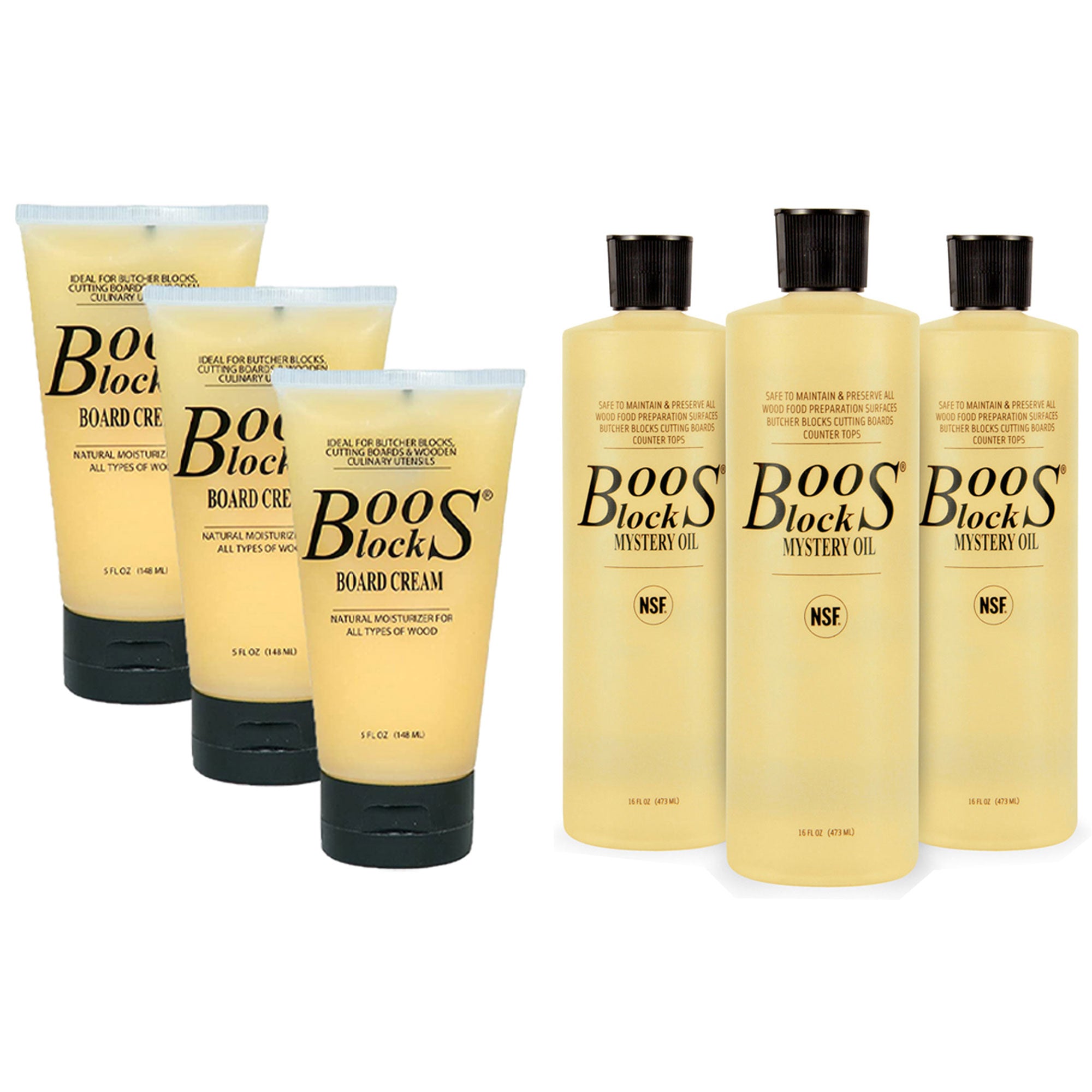 John Boos Block Wooden Board Natural Moisture Cream and Mystery Oil (6 Pack)