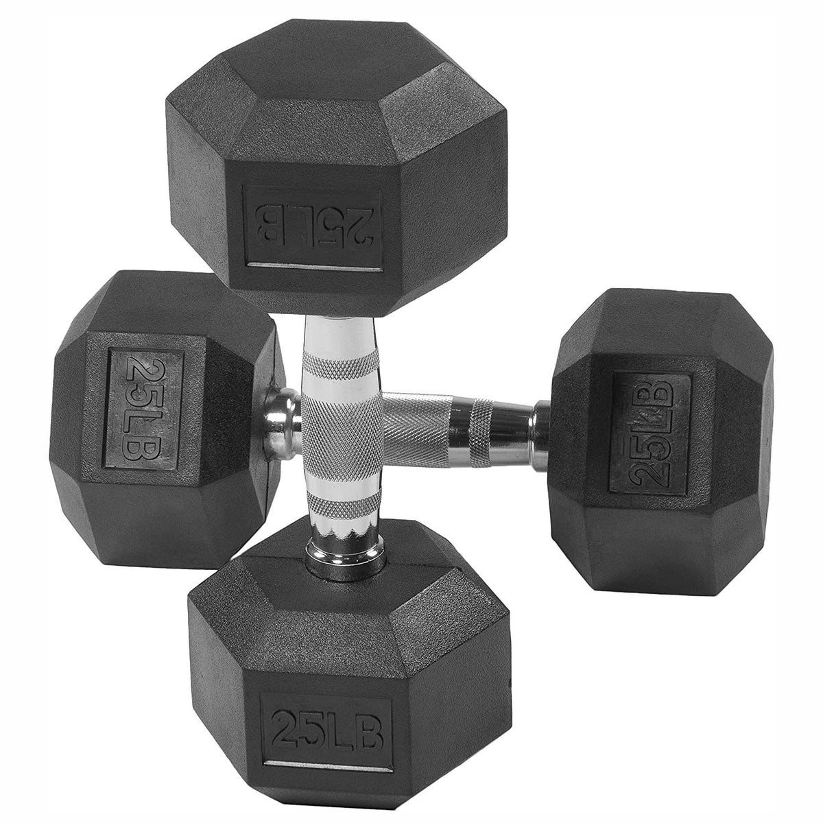 BalanceFrom Rubber Encased Hexagonal Cast Dumbbells Freeweight Set, 25Lb Pair