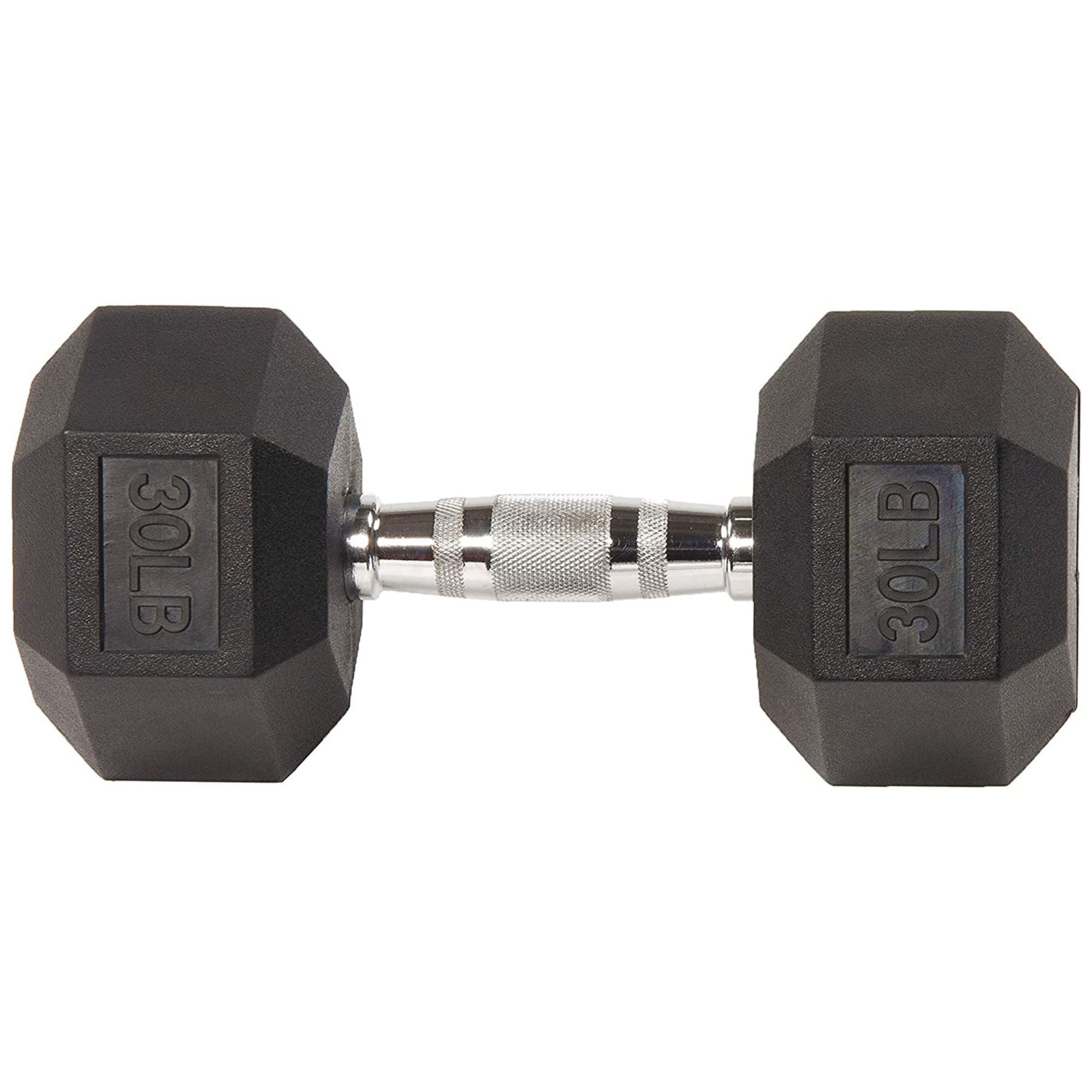 BalanceFrom Rubber Encased Hexagonal Cast Dumbbell Freeweight Single, 30 Pound
