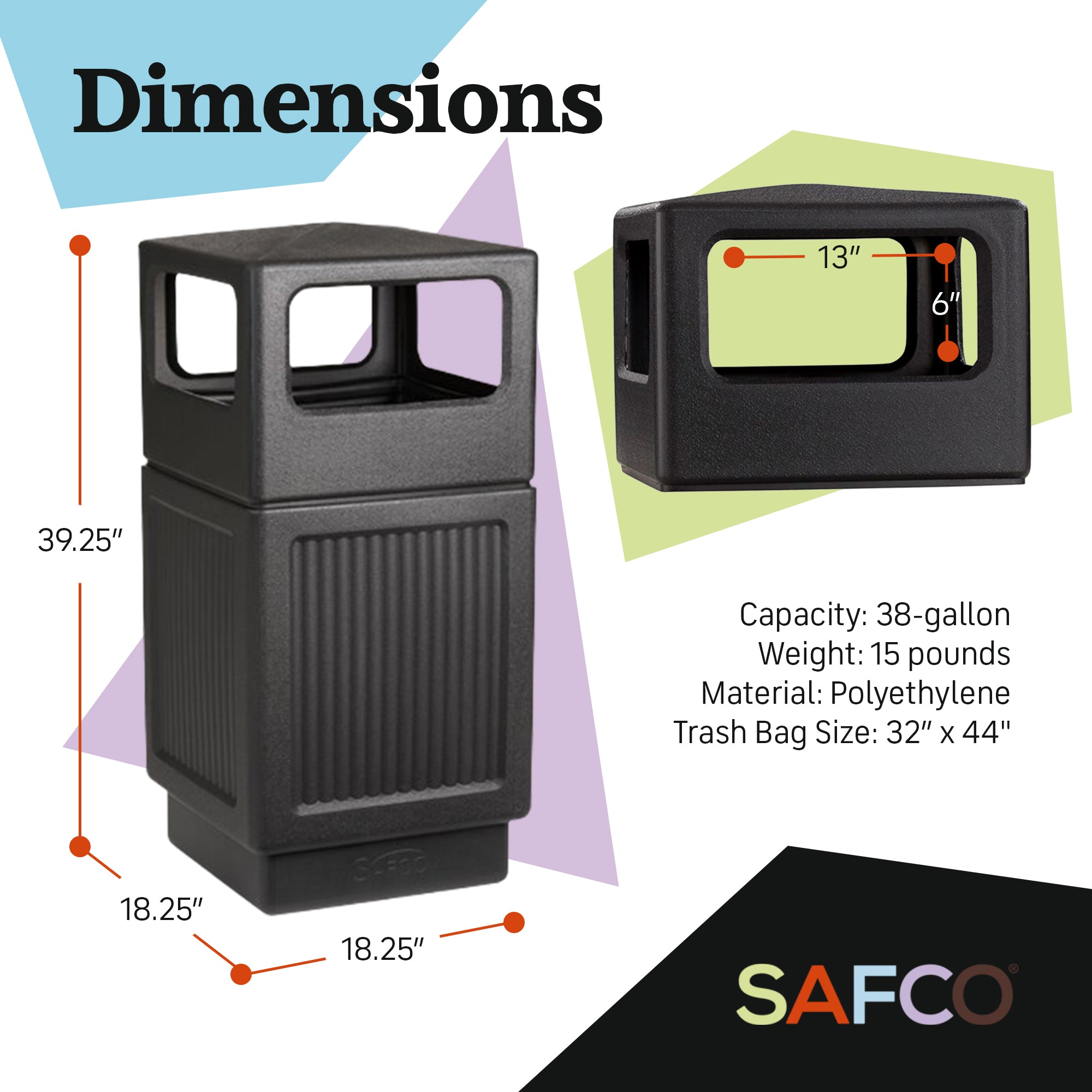 Safco Canmeleon Outdoor and Indoor Recessed Panel Trash Can, 38 Gal (Open Box)