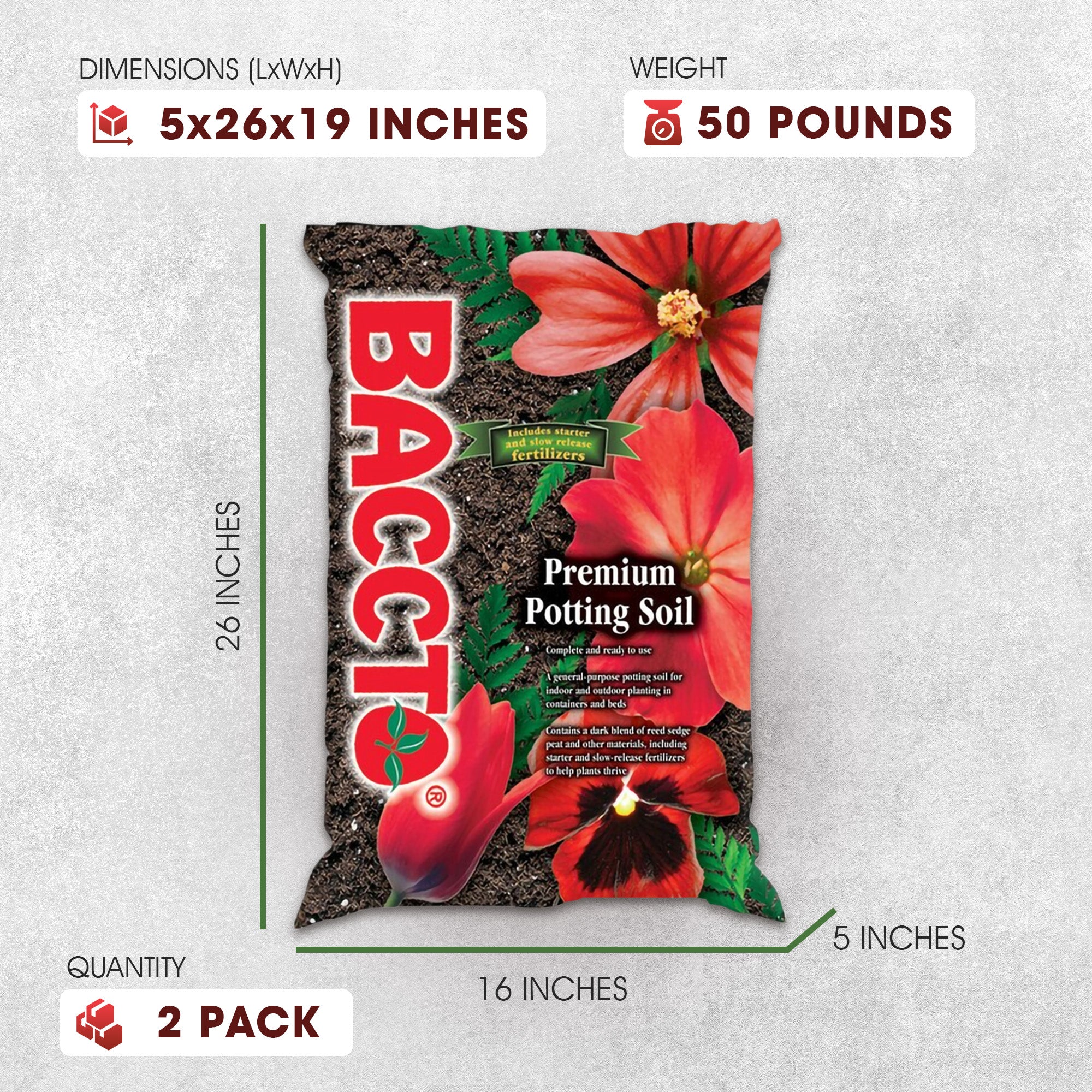 Michigan Peat General All Purpose Premium Potting Soil w/Perlite, 50lbs (2 Pack) - VMInnovations