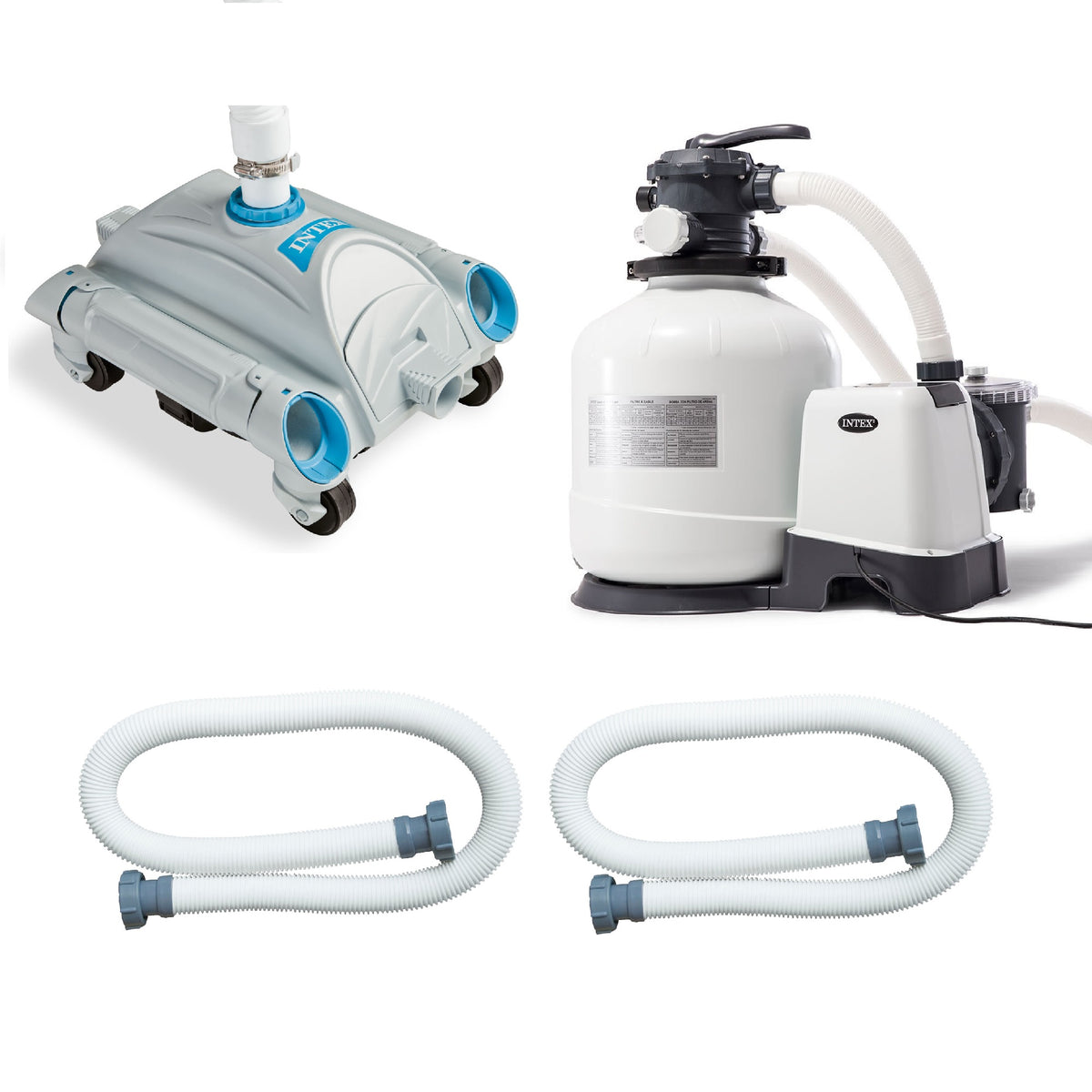 Intex Pool Sand Filter Pump w/ Automatic Timer & Side Vacuum & 1.5” Hose 2 Pack