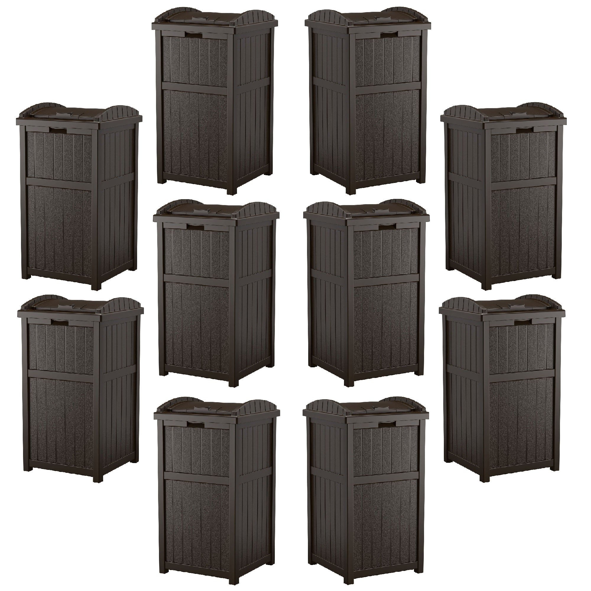 Suncast Trash Hideaway Outdoor 33 Gallon Garbage Waste Can Bin, Java (10 Pack) - VMInnovations