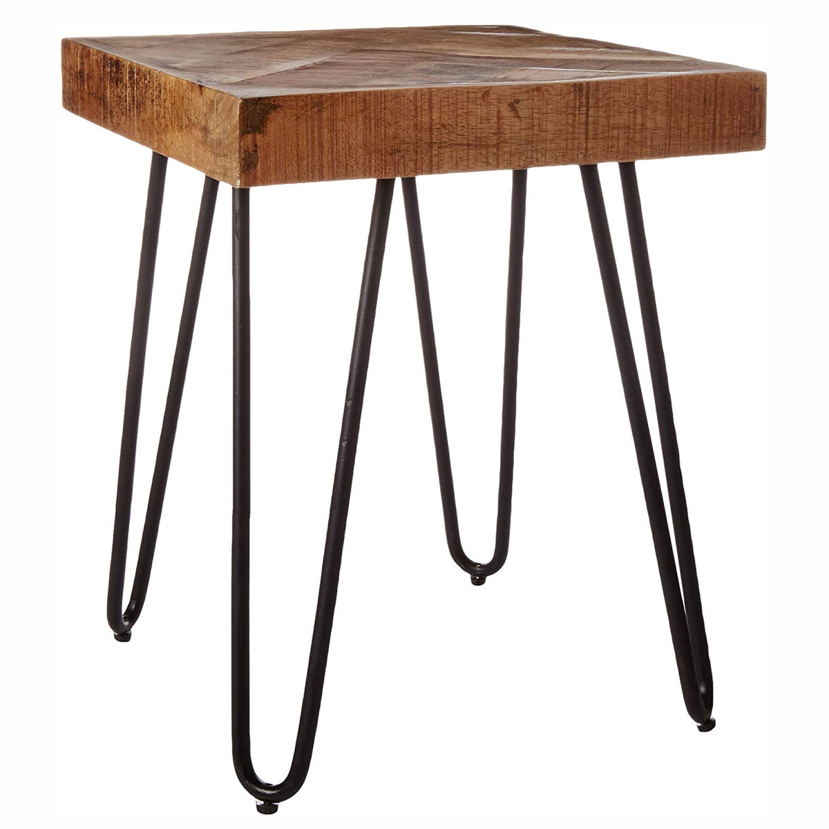 Midcentury Modern Mango Wood End Table with Chevron Top, Small (Open Box)