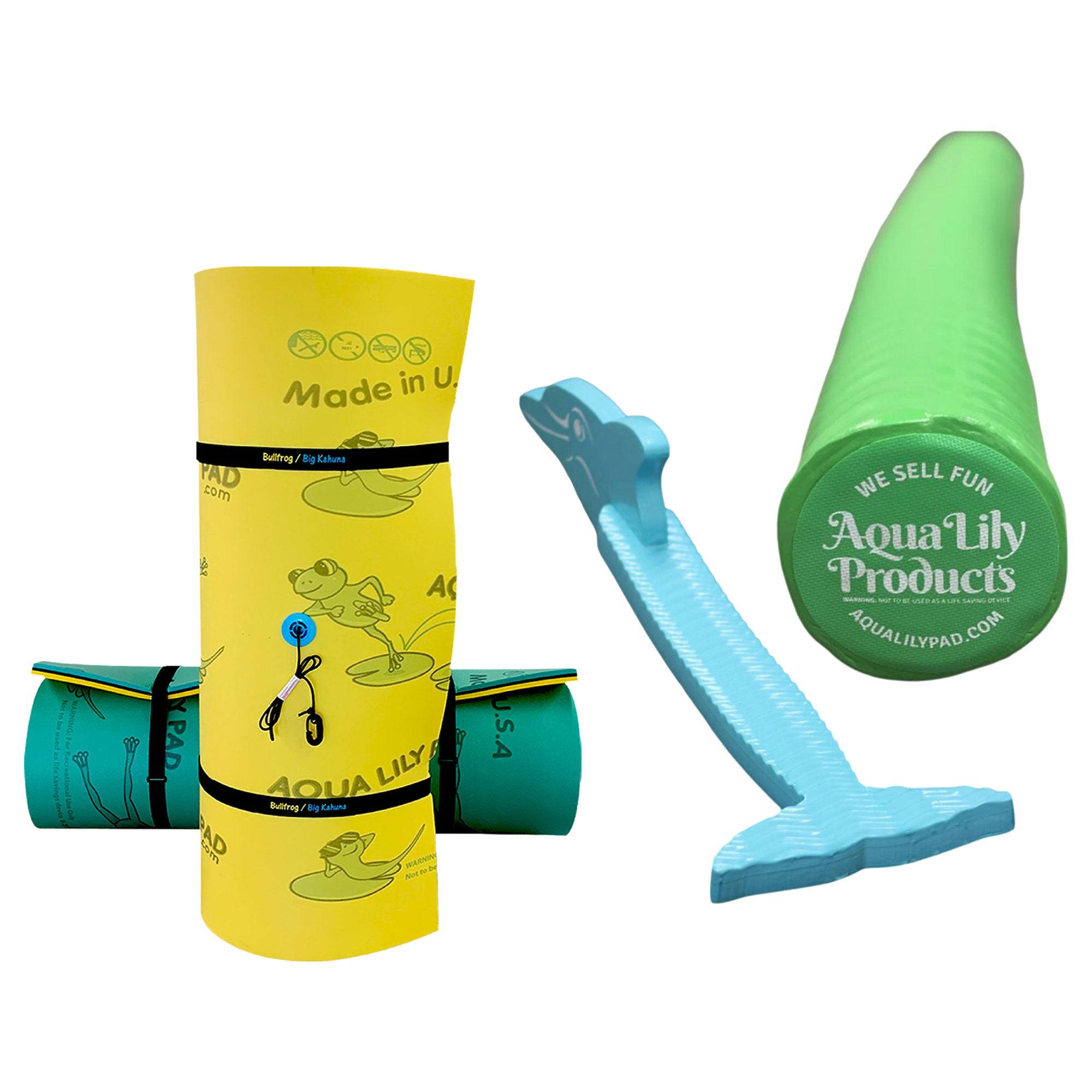 Aqua Lily Pad 15' Bullfrog Raft with Dolphin Noodle and Pool Noodle Float, Green