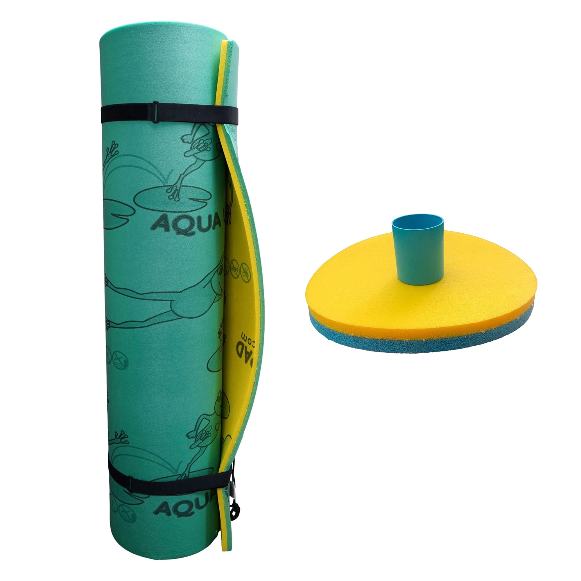 Aqua Lily Pad Water Mat Playground Float Foam Pad & 2 Floating Beverage Caddies
