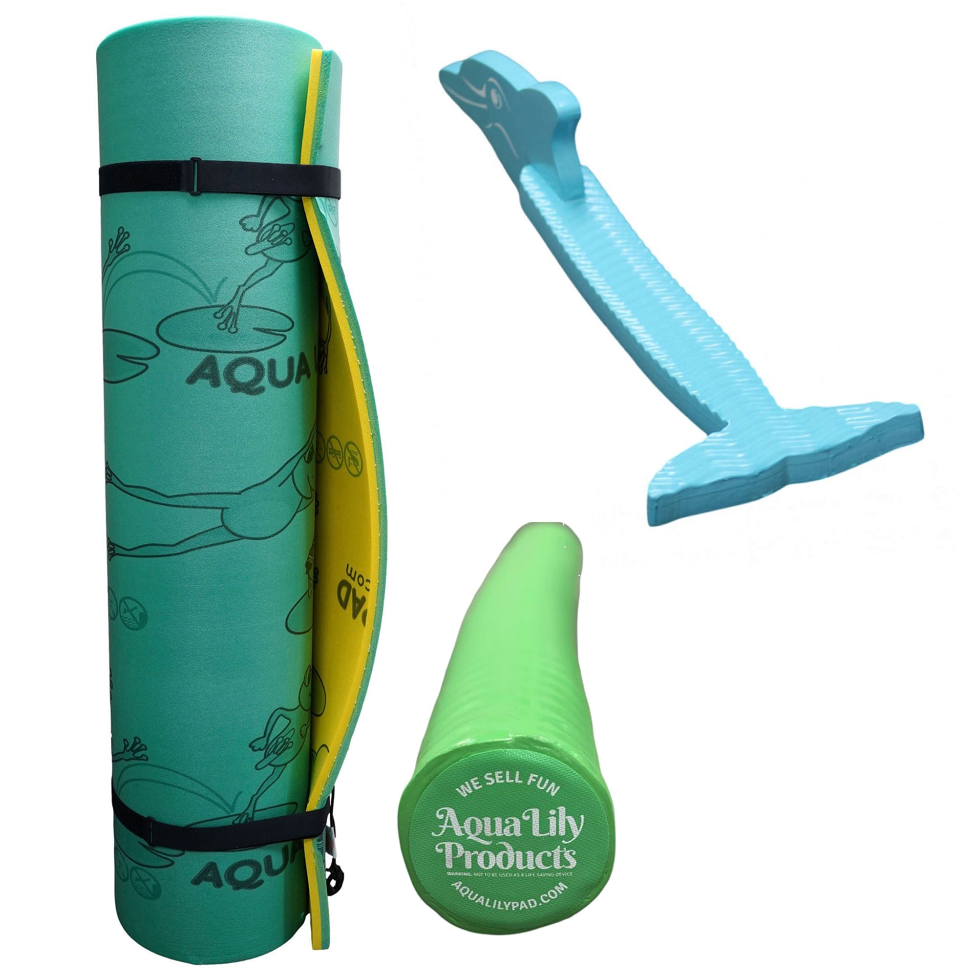 Aqua Lily Pad Water Mat Playground Float Foam Pad & 2 Dolphin Pool Noodle Floats