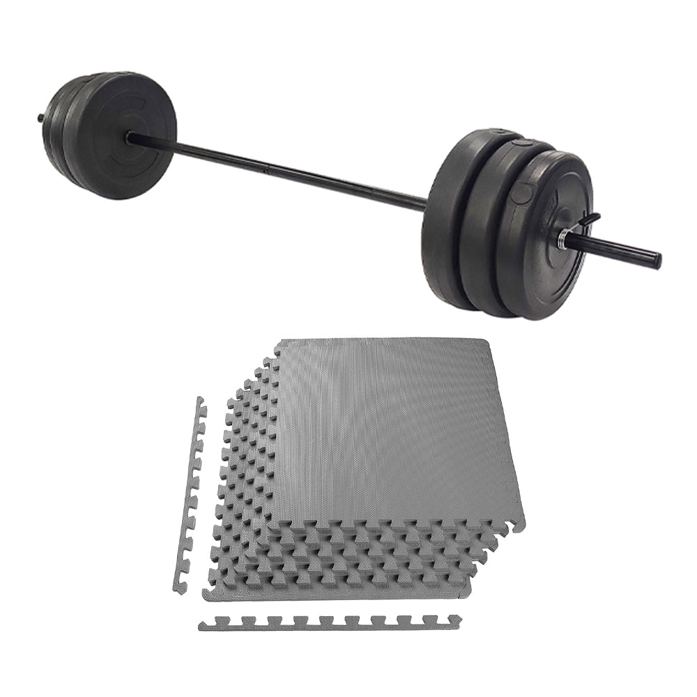 Everyday Essentials Home Gym 100 lb Barbell Lifting Set and Floor Exercise Mat