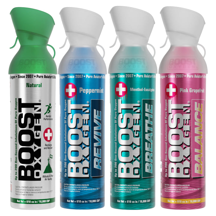 4 Pack Large 10 Liter Boost Oxygen Natural Portable Pure Oxygen Variety Canister