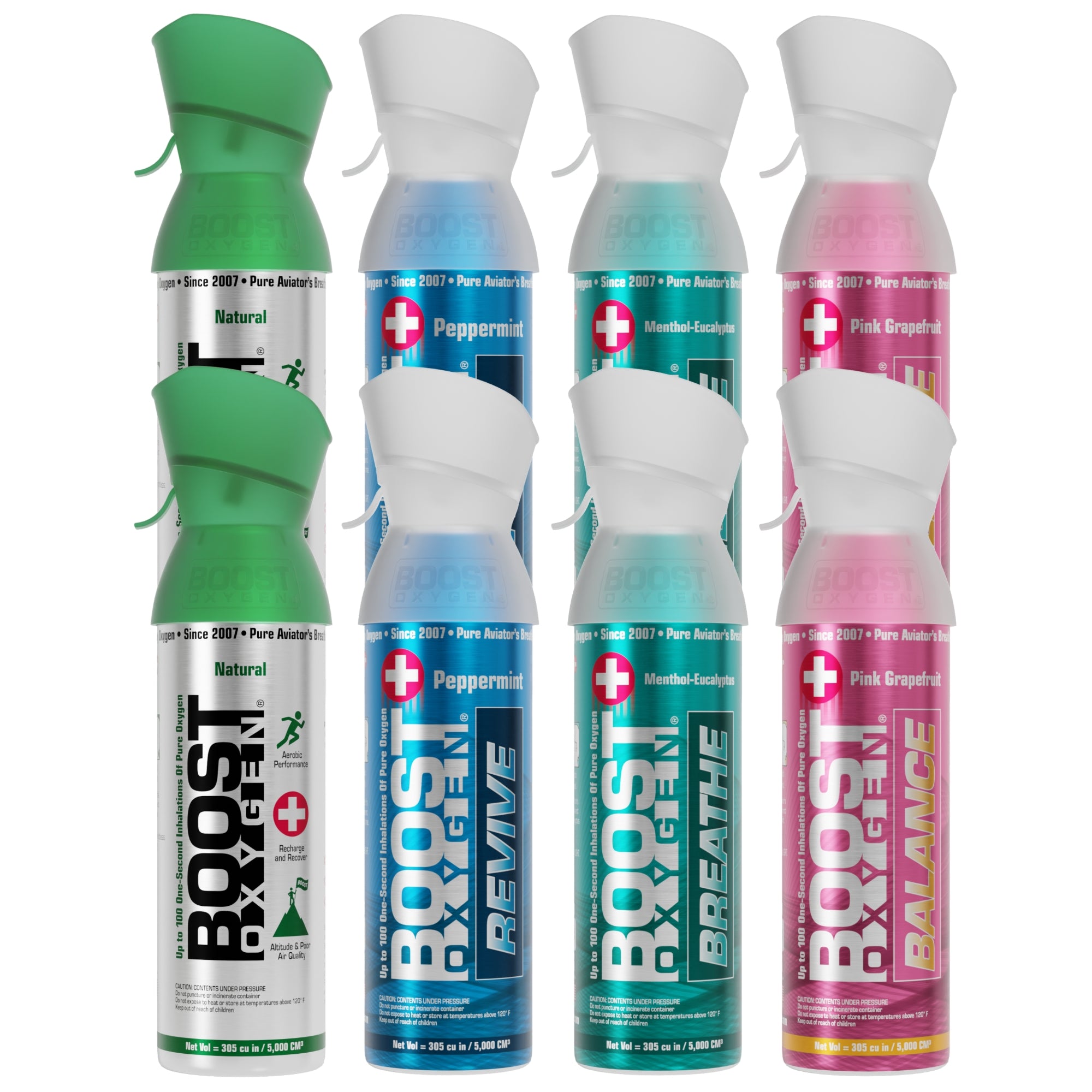 Boost Oxygen Natural Portable 5 Liter Pure Oxygen Variety Canister (8 Pack) - VMInnovations
