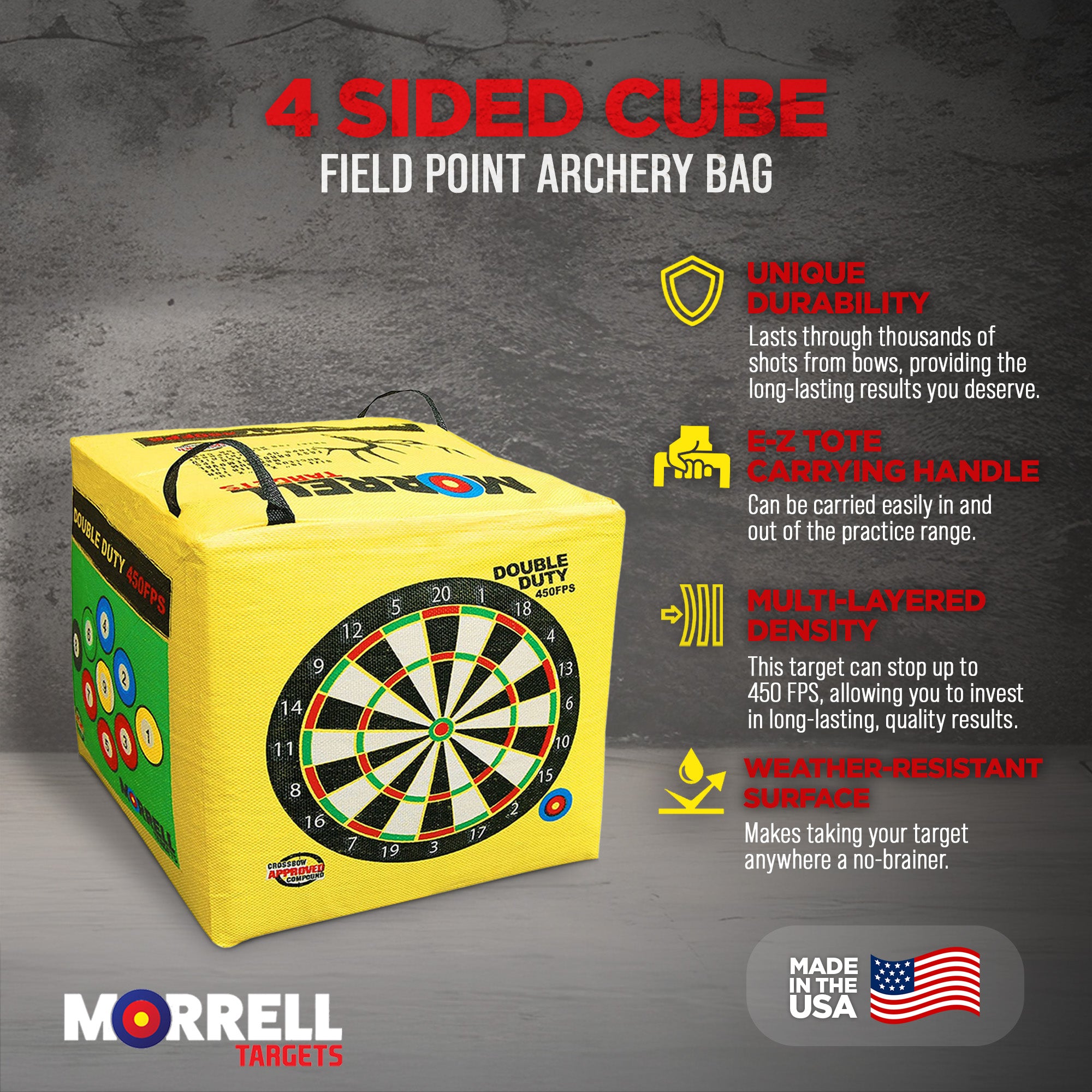 Morrell 450 FPS 4 Sided Cube Field Point Archery Bag Target, Yellow (Used) - VMInnovations