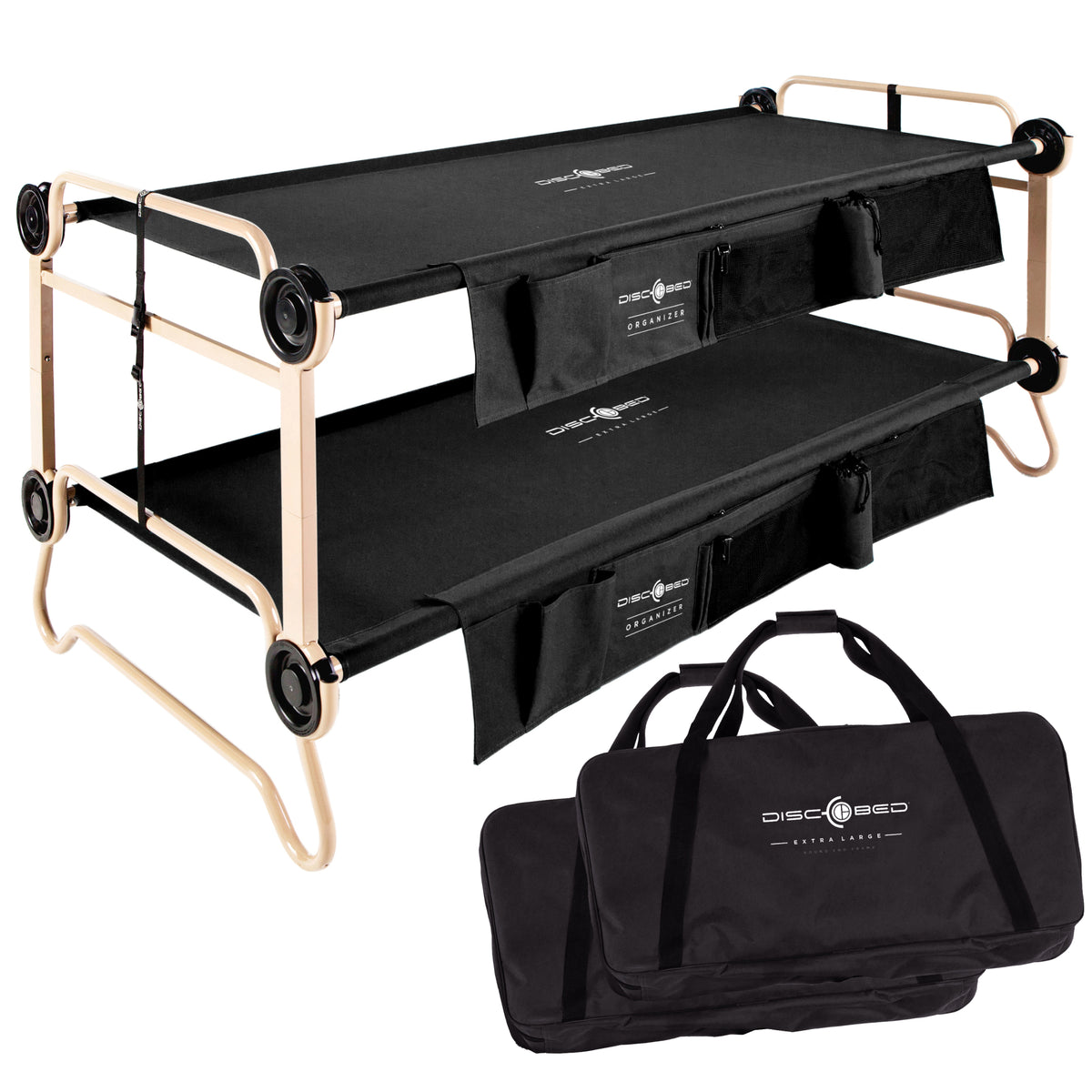 Disc-O-Bed XL Cam-O-Bunk Benchable Double Cot w/Organizers, Black (For Parts)