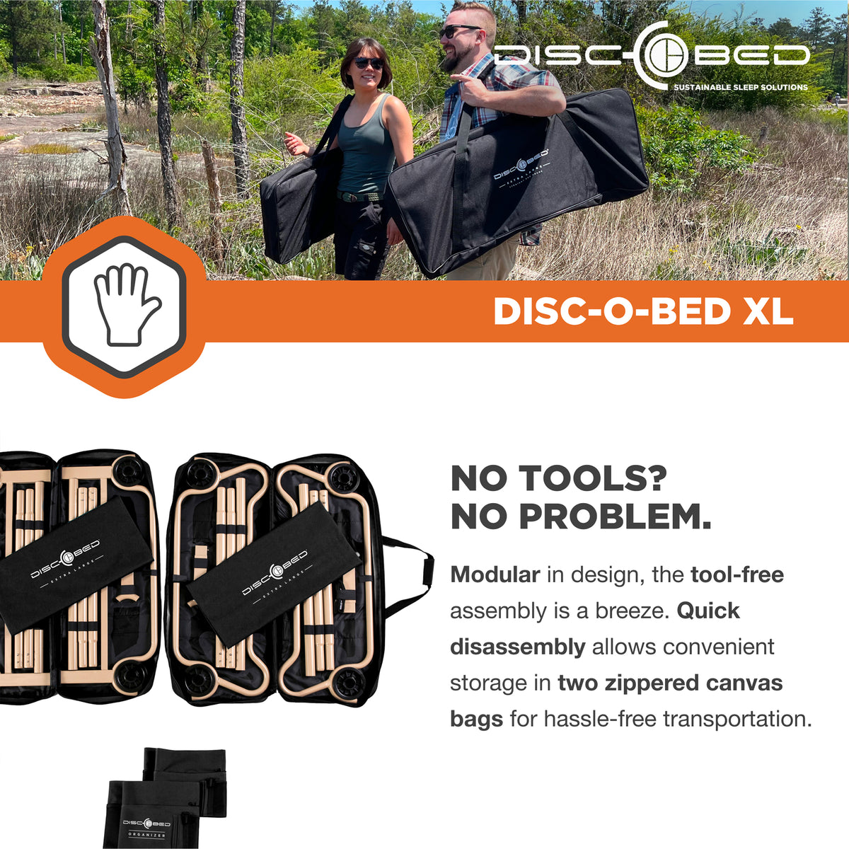 Disc-O-Bed XL Cam-O-Bunk Benchable Double Cot w/Organizers, Black (For Parts)