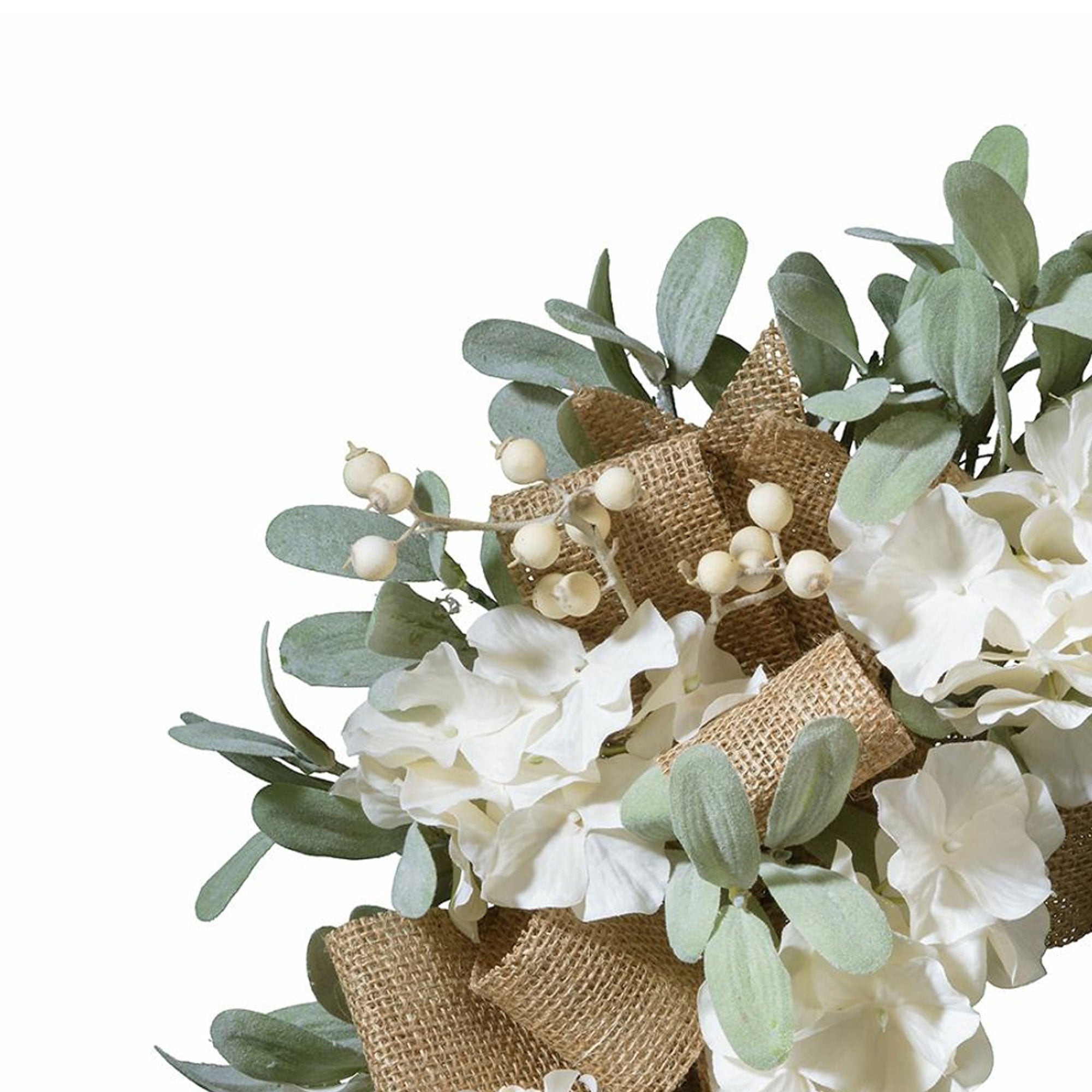 Haute Decor 22 Inch Round Spring Floral Grapevine Hydrangea Wreath w/ Burlap Bow