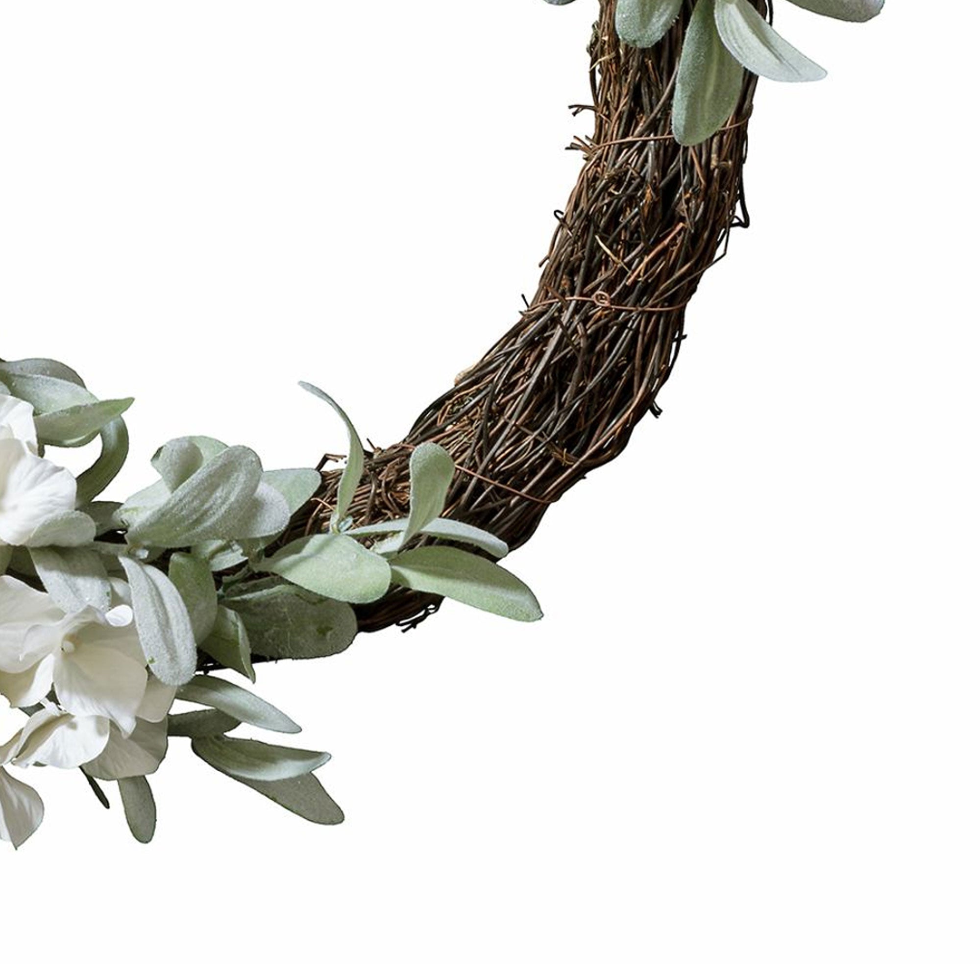 Haute Decor 22 Inch Round Spring Floral Grapevine Hydrangea Wreath w/ Burlap Bow