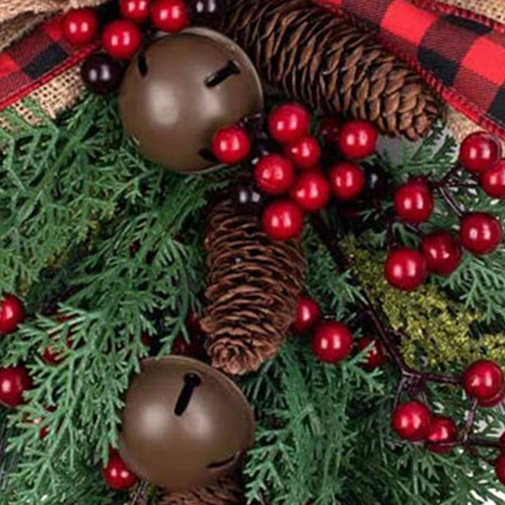 Haute Decor 18" Round Indoor/Outdoor Christmas Wreath w/Pinecones, Buffalo Check - VMInnovations
