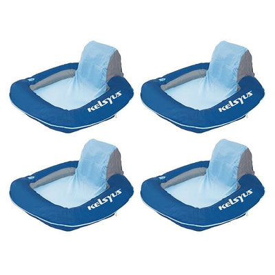 Kelsyus Floating Pool Lounger Inflatable Chair w/ Cup Holder, Blue (4 Pack)