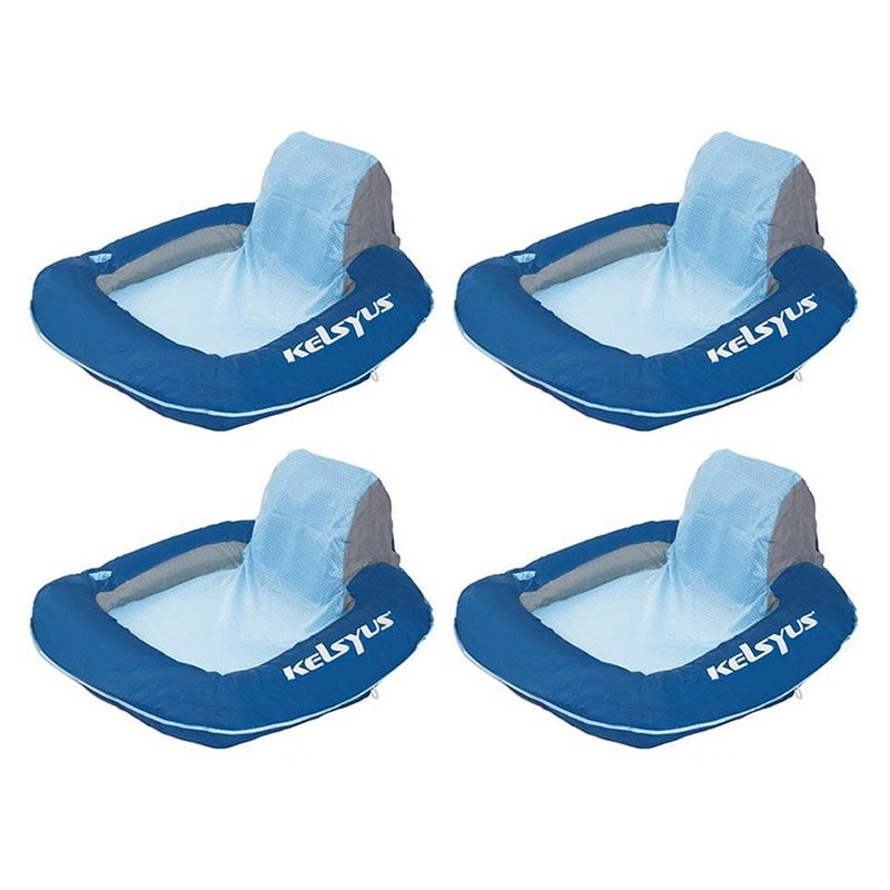 Kelsyus Floating Pool Lounger Inflatable Chair w/ Cup Holder, Blue (4 Pack)