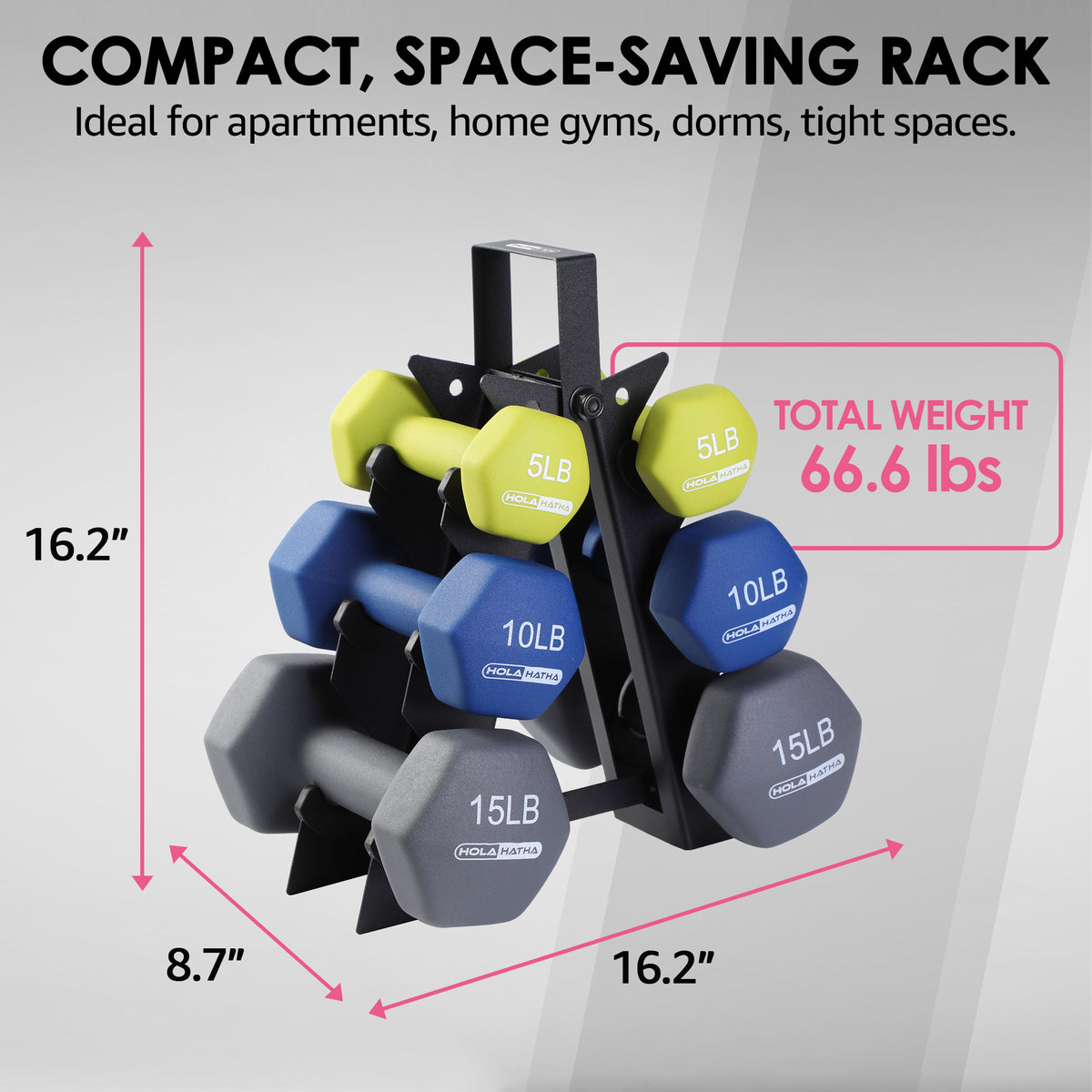 HolaHatha Neoprene Dumbbell Free Hand Weight Set with Rack