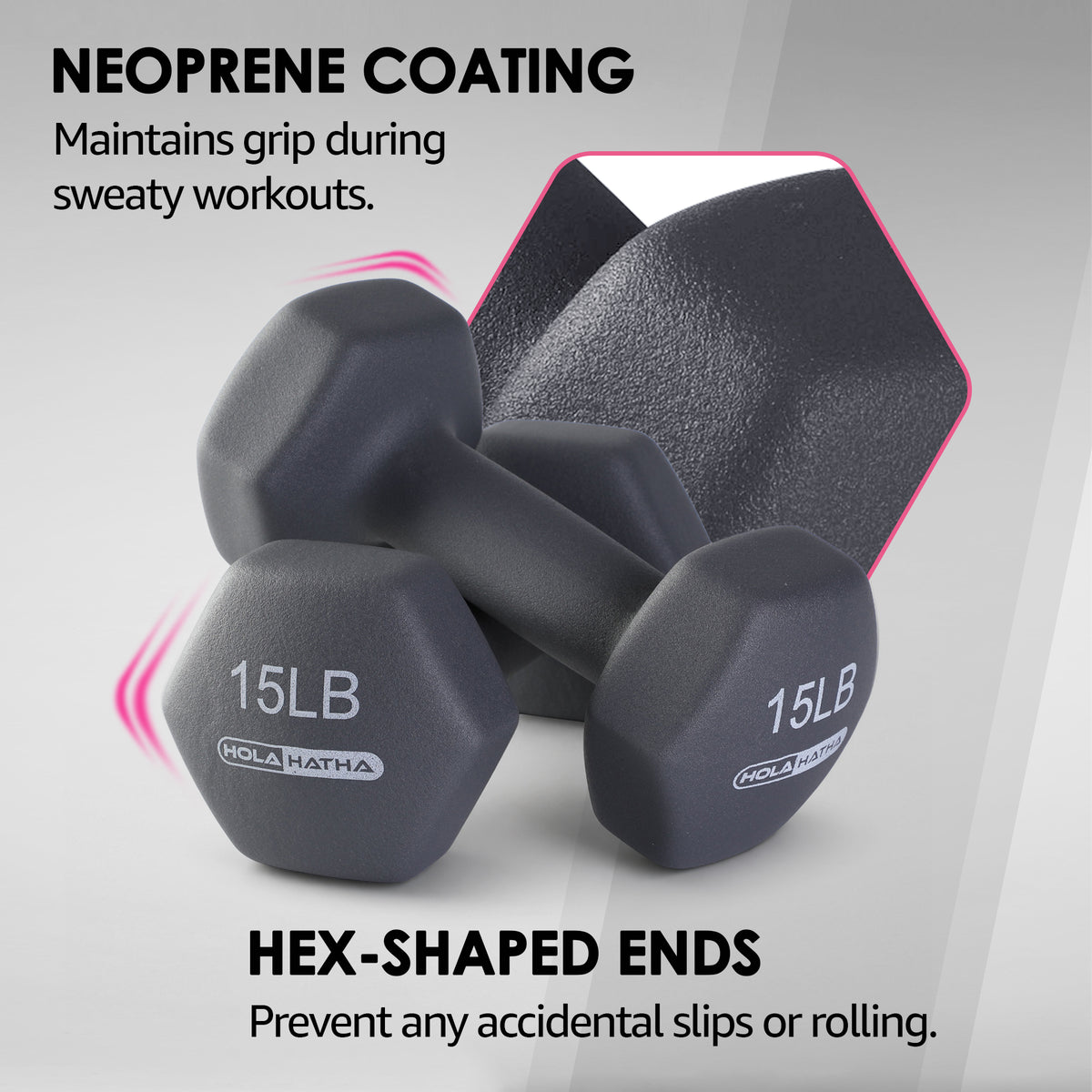 HolaHatha 5, 10, and 15 Pound Neoprene Free Hand Weight Set with Rack (Open Box)