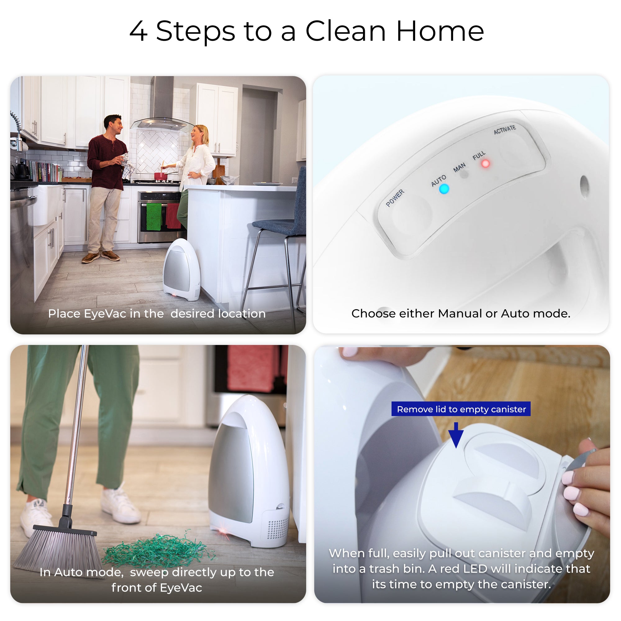 EyeVac Home 1,000-Watt Automatic Touchless Stationary Vacuum, White (Open Box) - VMInnovations