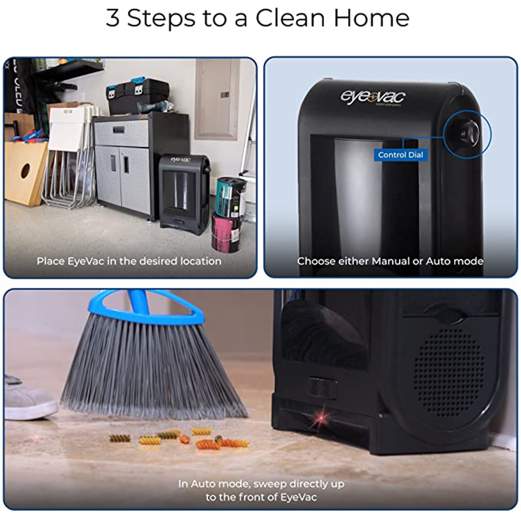 EyeVac Touchless Electric Stationary Vacuum Hard Floor Cleaner, Black (Used)