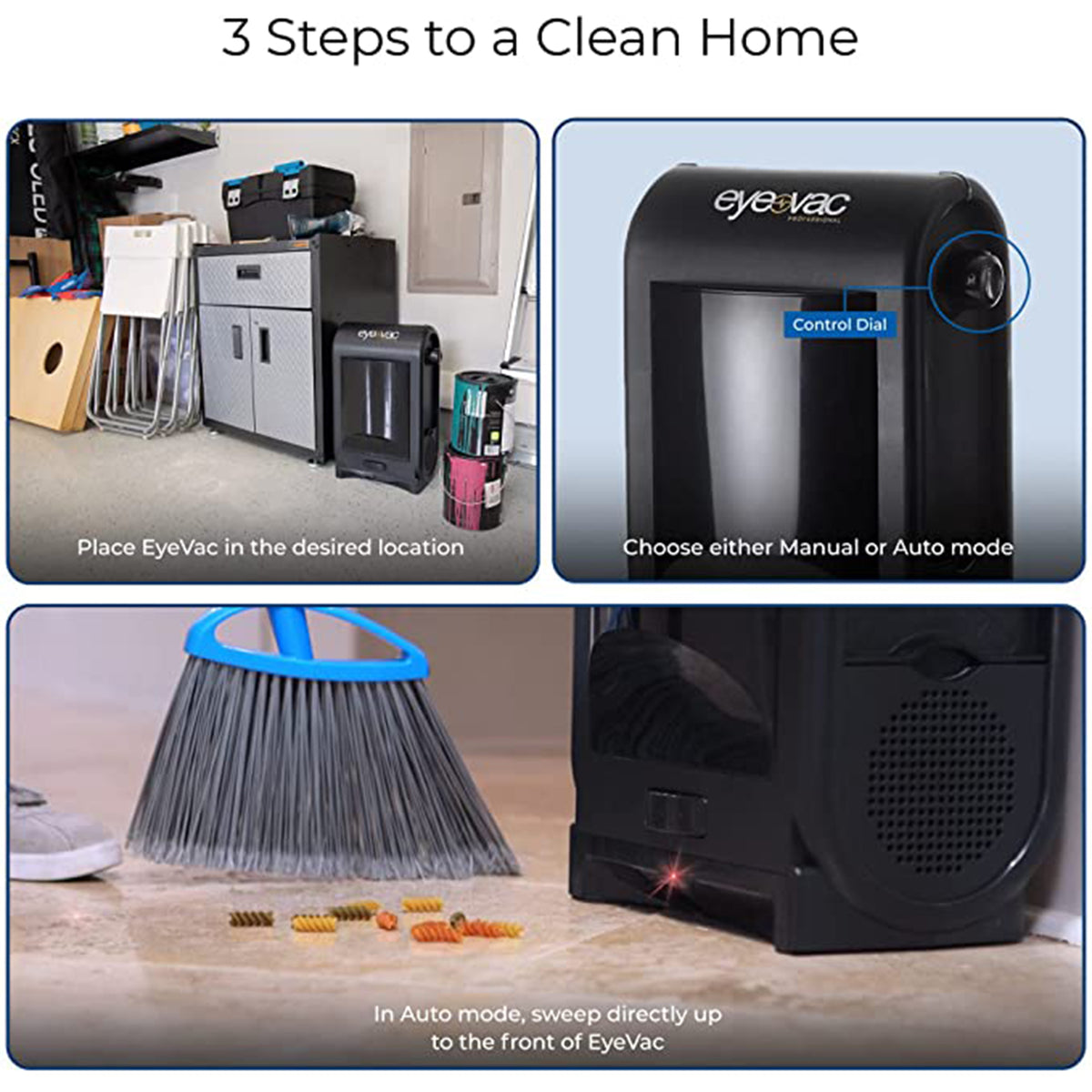 EyeVac Pro Touchless Stationary Vacuum Hard Floor Debris Cleaner, Black (Used)