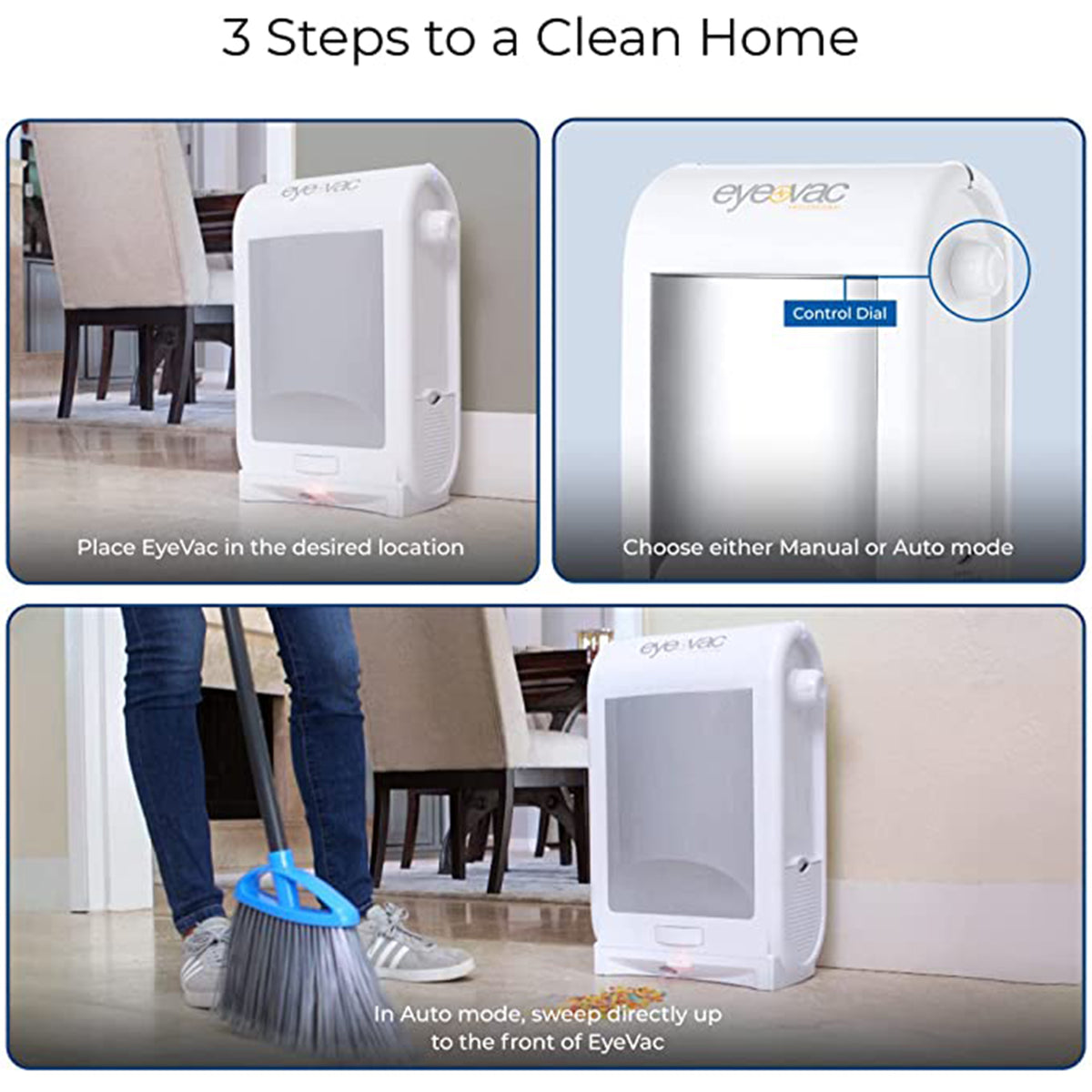 EyeVac Touchless Electric Vacuum Hard Floor Cleaner Machine, White (Open Box)