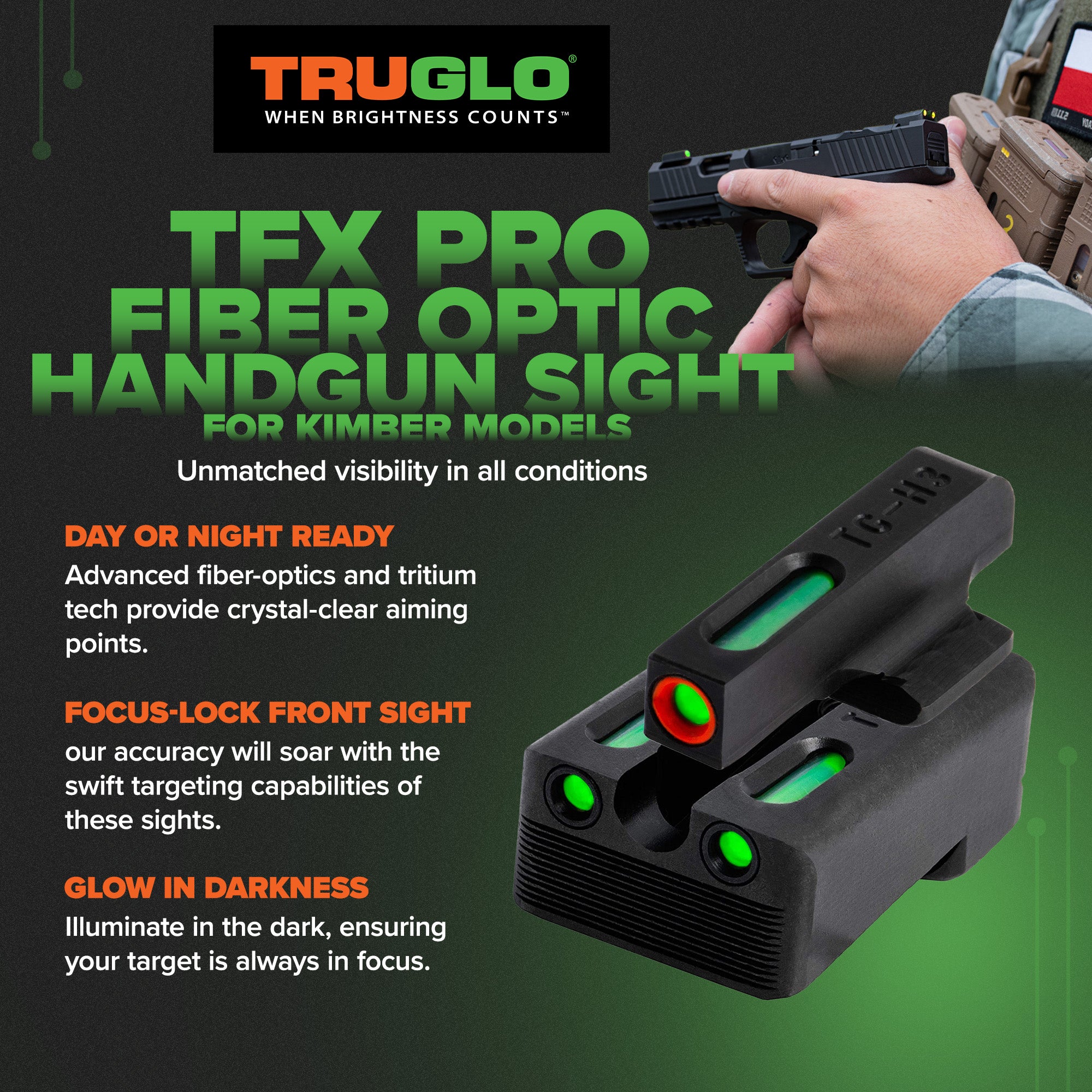 TruGlo TFK Pro Fiber Optic Tritium Handgun Sight Accessories for Kimber Models - VMInnovations