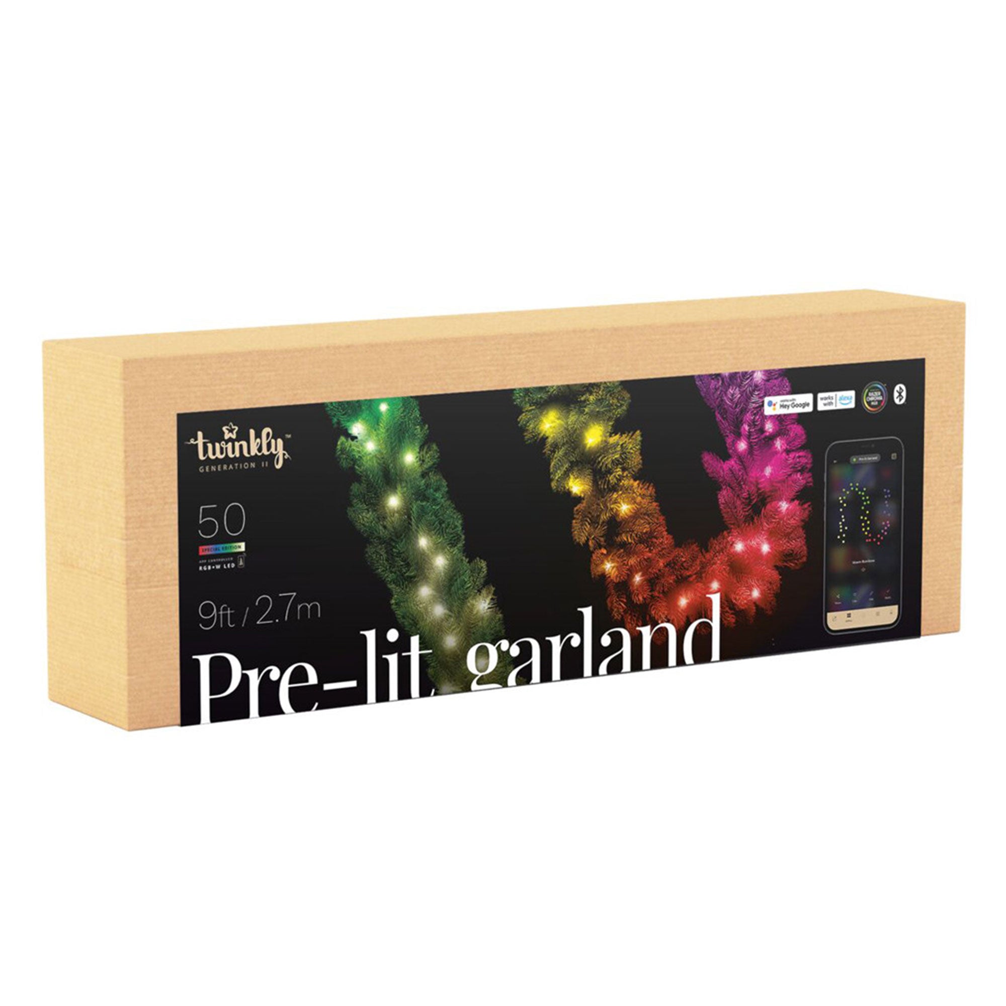 Twinkly Pre-Lit Garland App-controlled 9-Ft LED Christmas Garland 50 RGB + White