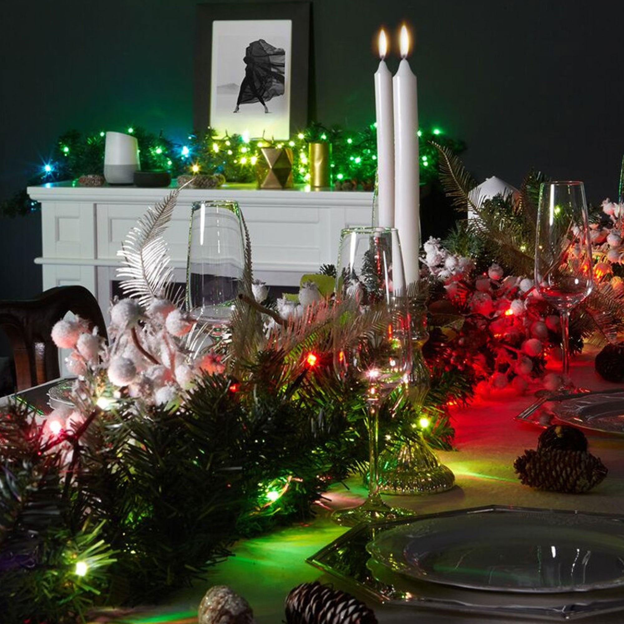 Pre-Lit Garland App-controlled 9-Ft LED Christmas Garland 50 RGB + White (Used) - VMInnovations