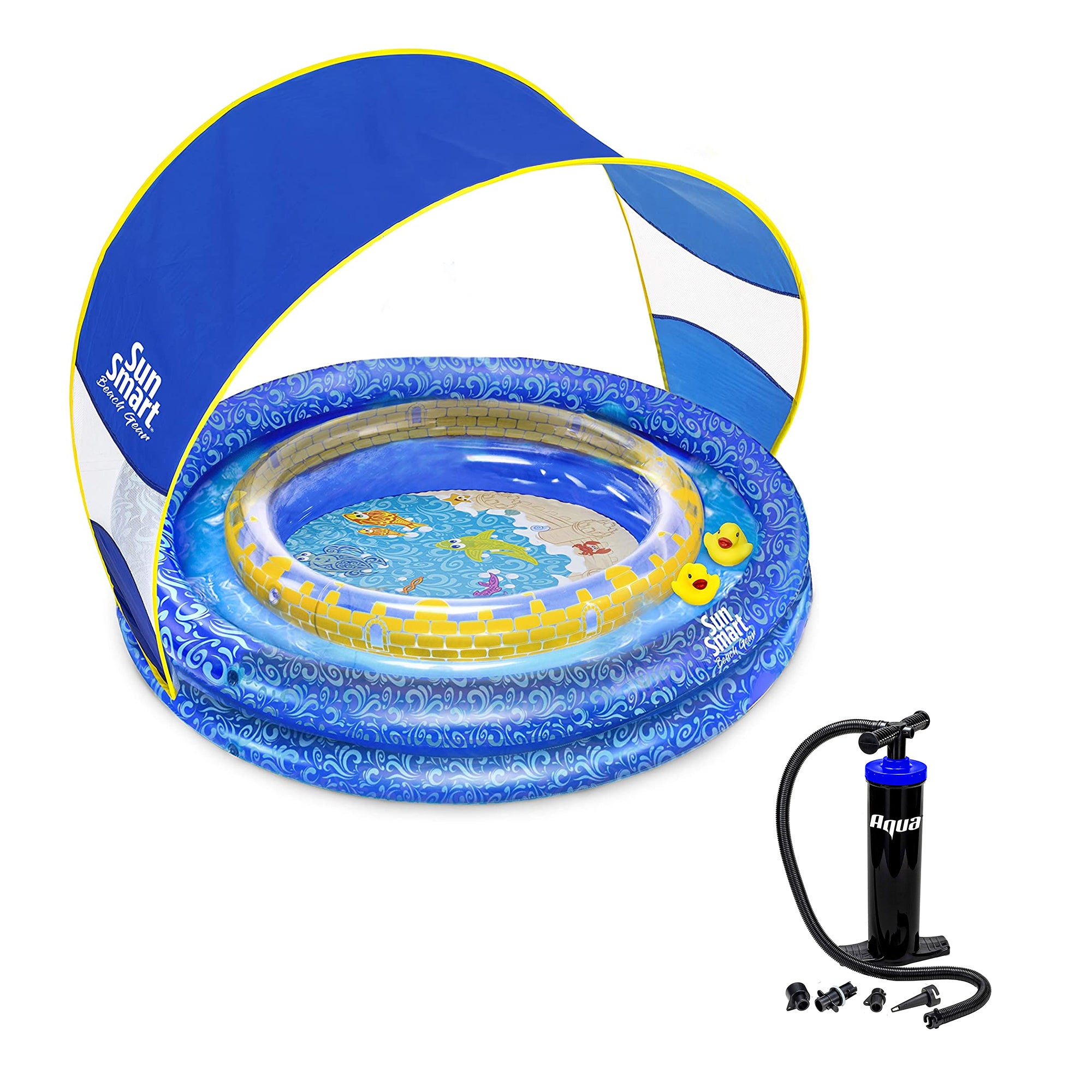 Aqua Leisure AZP15225 SunSmart Lazy River Kiddie Pool with Sun Shade & Hand Pump - VMInnovations