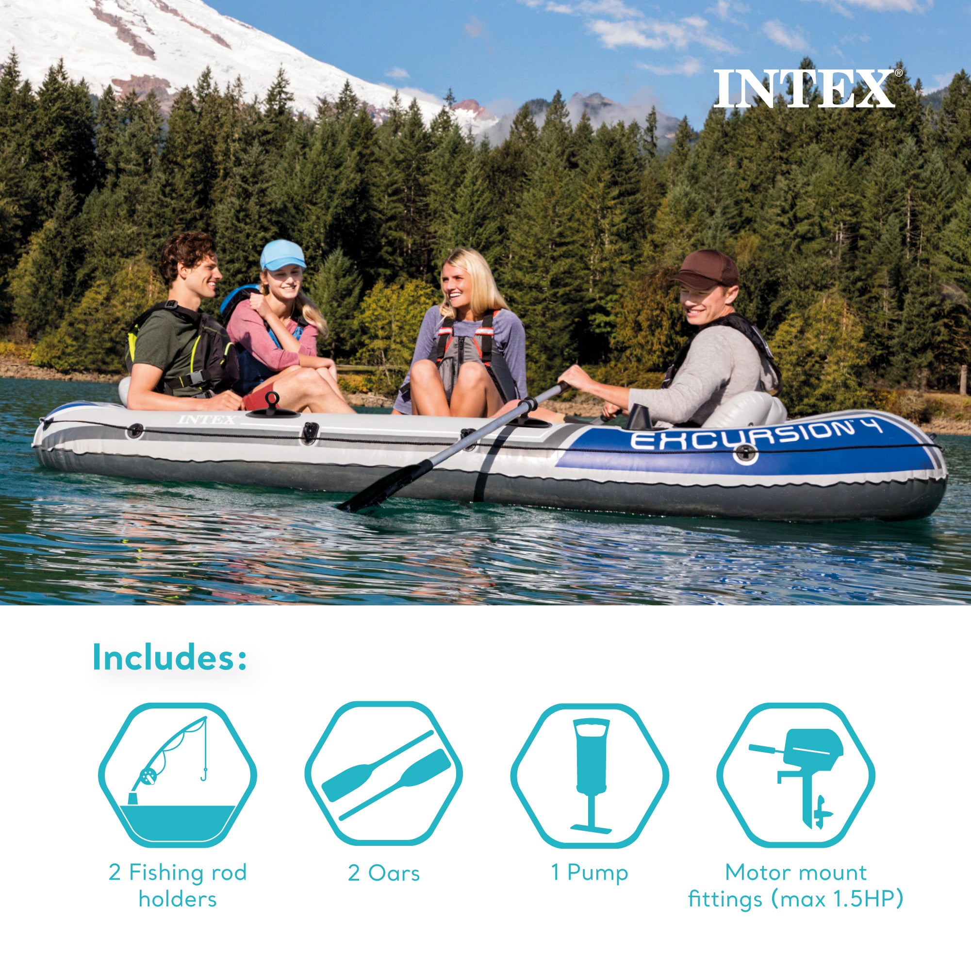 Intex 2-Person Inflatable Kayak w/ Oars & Air Pump & 4 Person Boat w/ Oars &Pump