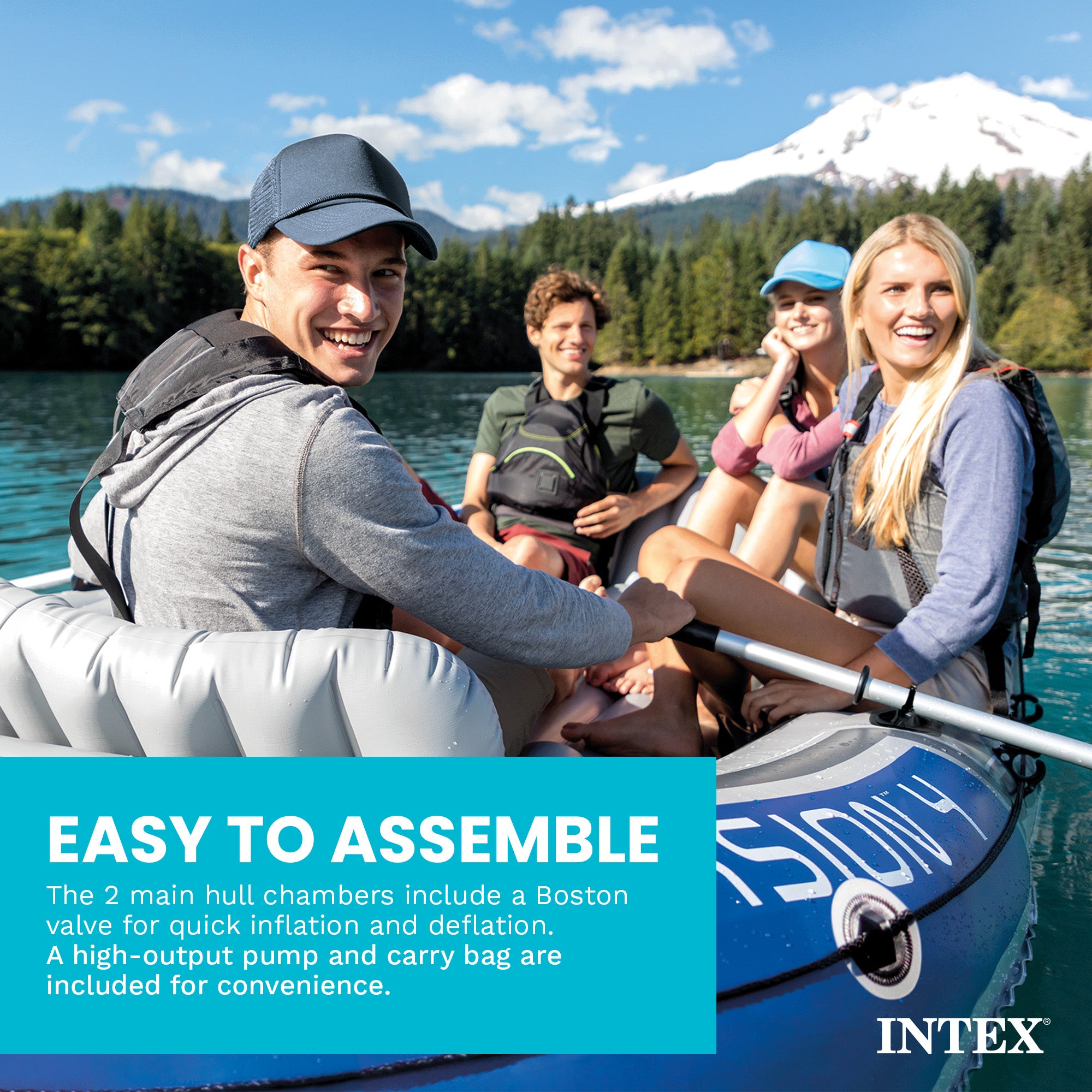 Intex Excursion 4 Inflatable Raft Fishing Boat with 2 Oars (Open Box) (3 Pack)