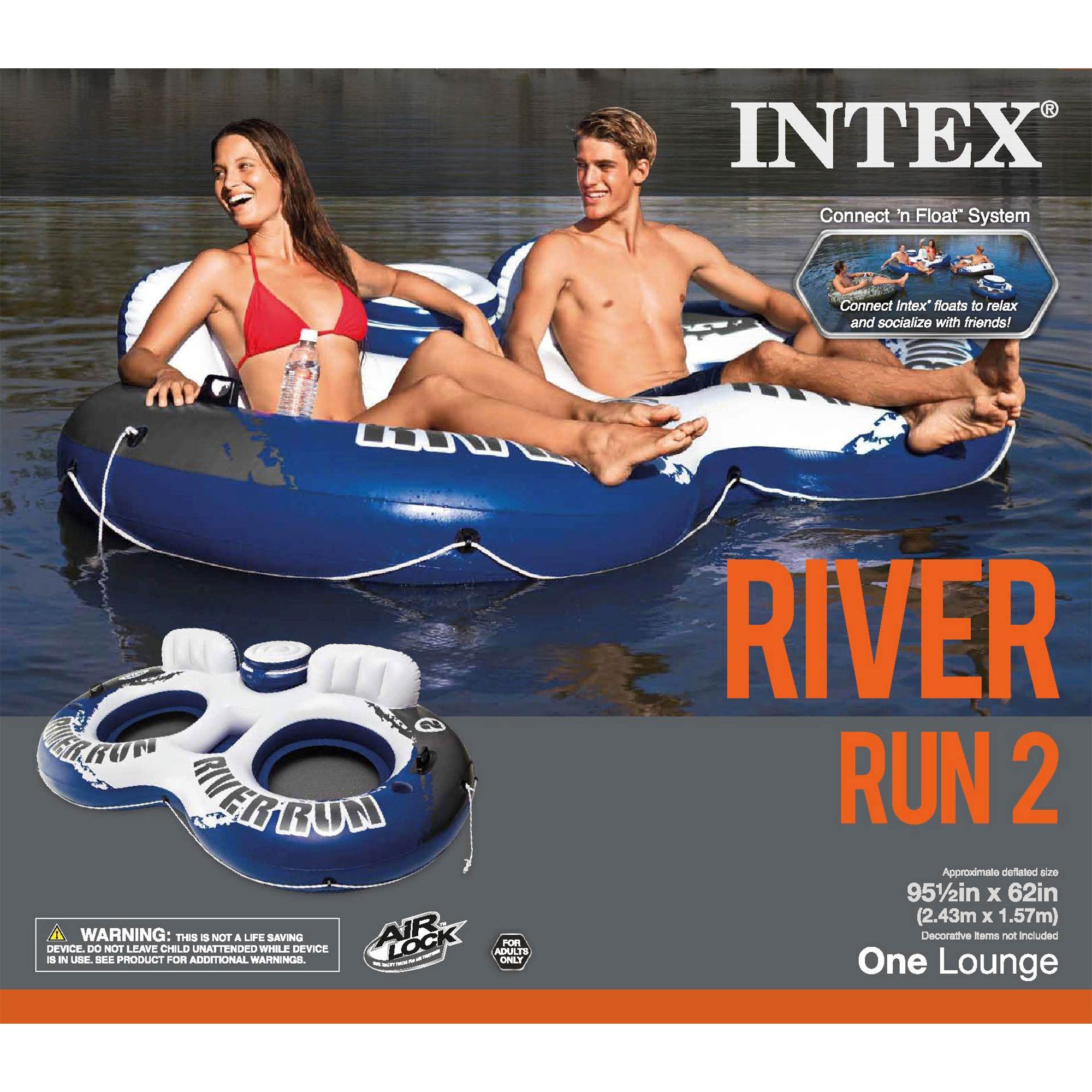 Intex River Run II Inflatable 2 Person Pool Tube Float w/ Cooler (18 Pack) - VMInnovations