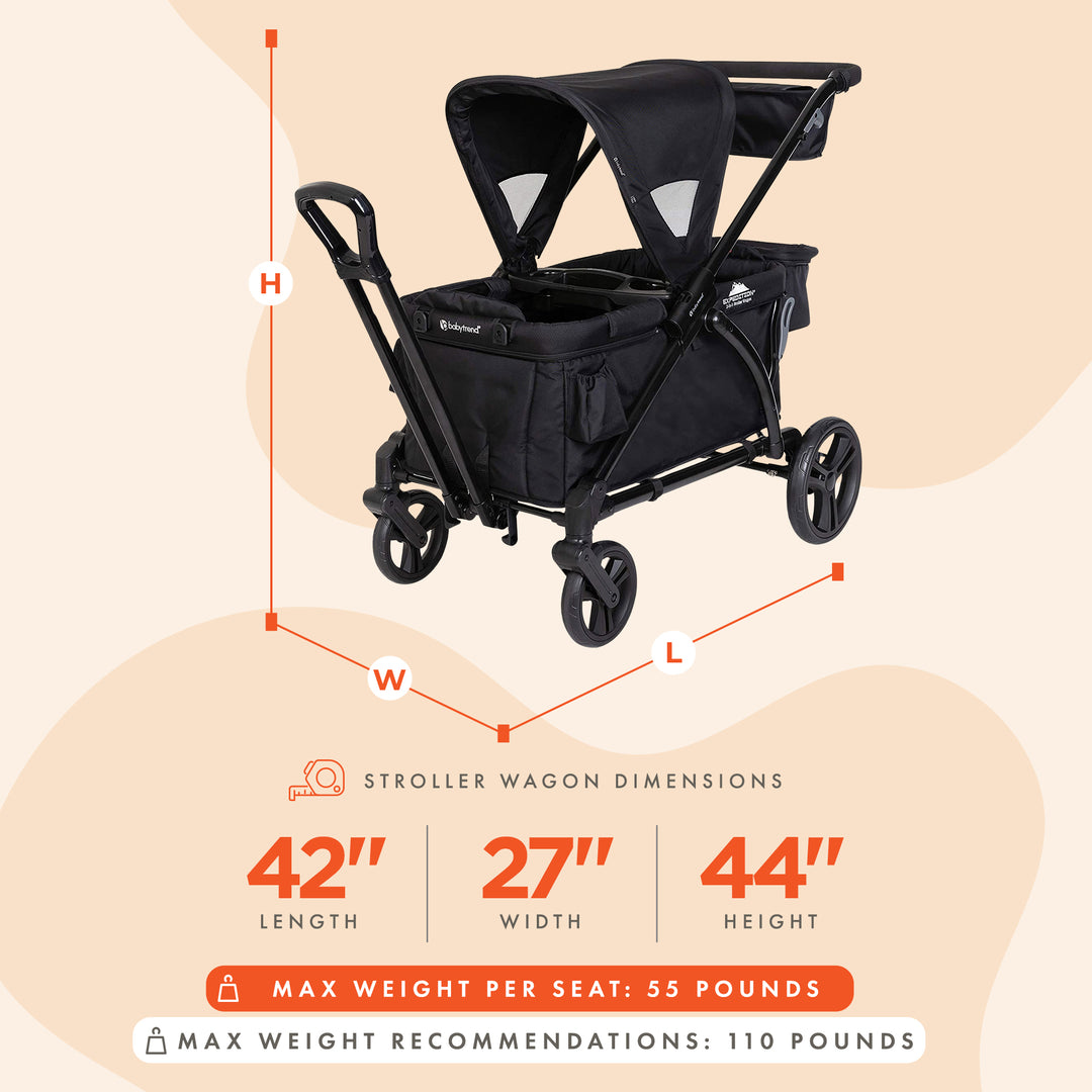 Baby Trend Expedition 2 in 1 Push or Pull Stroller Wagon Plus w/ Canopy, Black - VMInnovations
