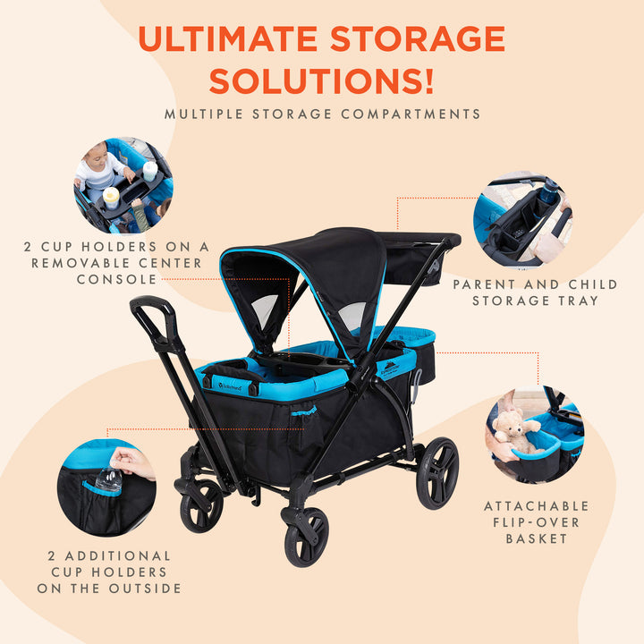 Baby Trend Expedition 2 in 1 Push or Pull Stroller Wagon Plus w/ Canopy, Blue - VMInnovations