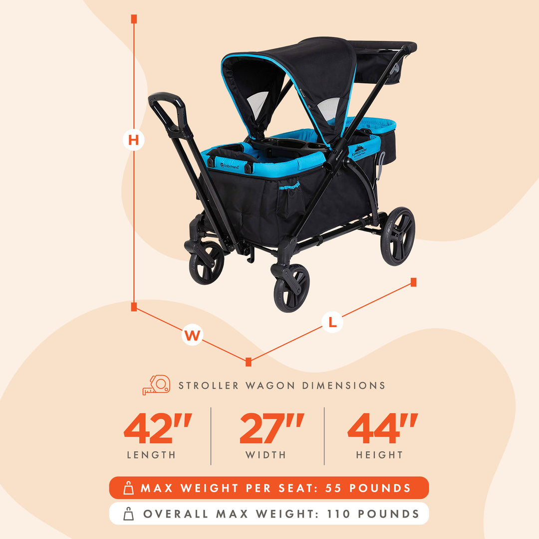 Baby Trend Expedition 2 in 1 Push or Pull Stroller Wagon Plus w/ Canopy, Blue - VMInnovations