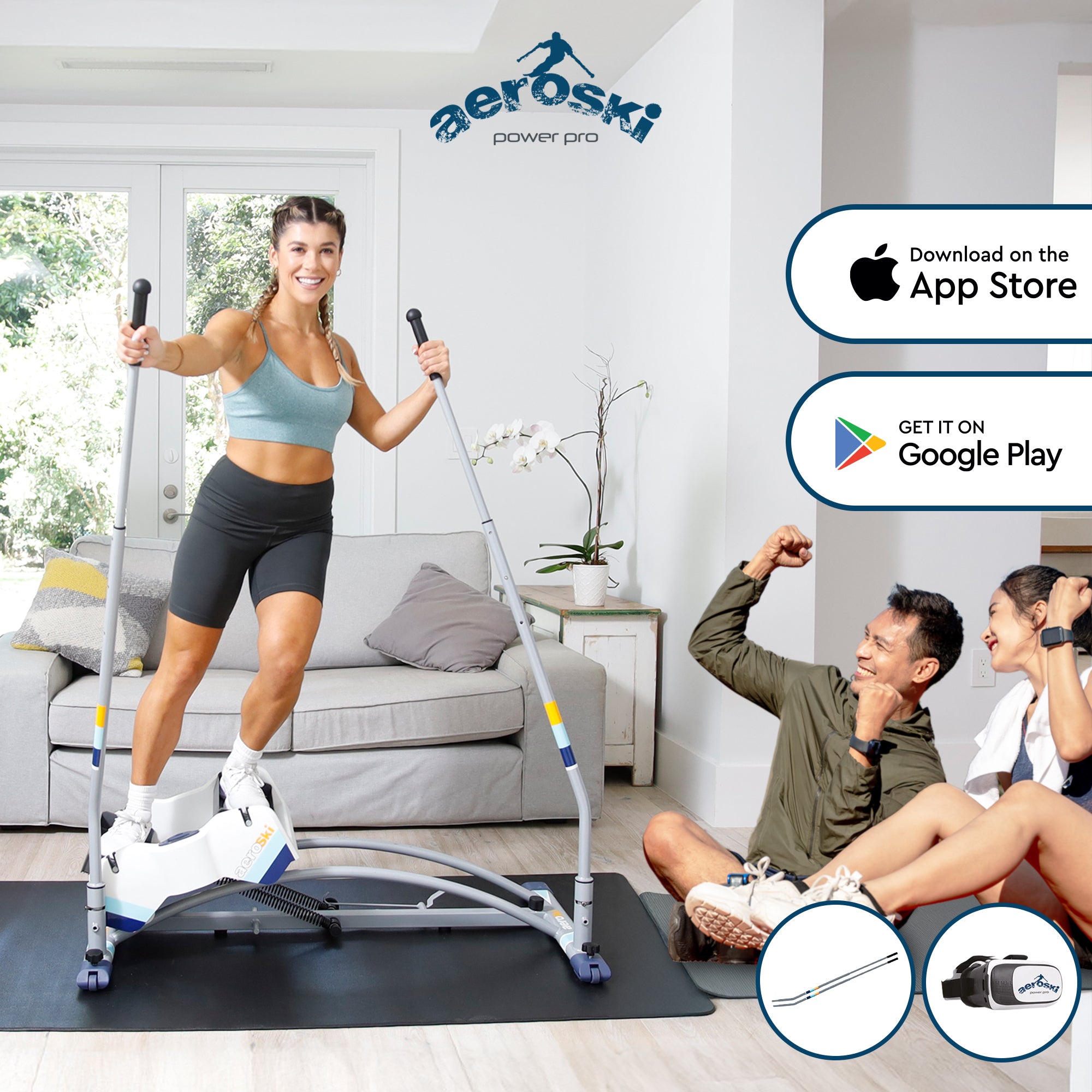 Aeroski 2.0 Ski Fitness Workout Machine w/ Recoil Spring Resistance, Gray (Used) - VMInnovations