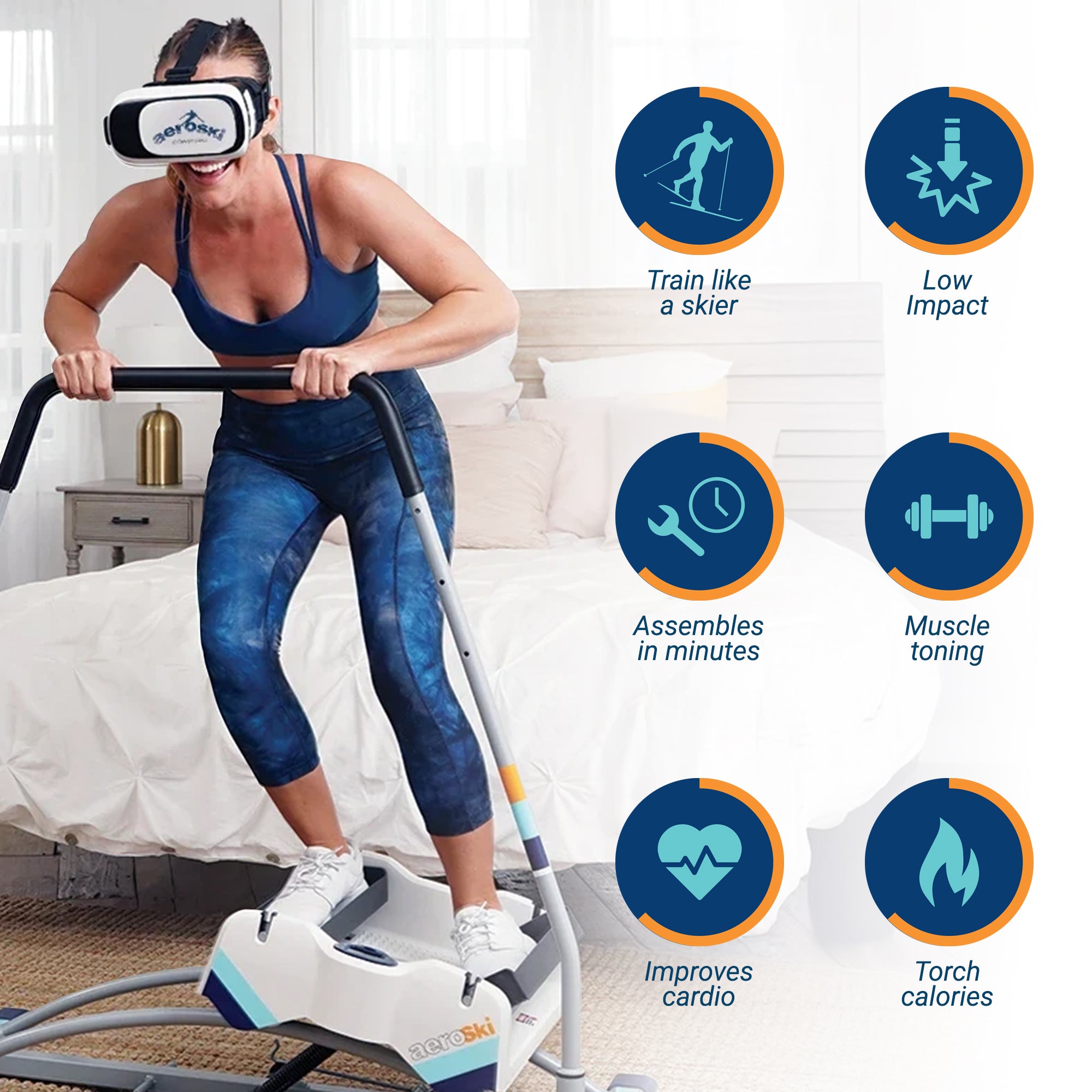 Aeroski 2.0 Ski Fitness Workout Machine w/ Recoil Spring Resistance, Gray (Used) - VMInnovations