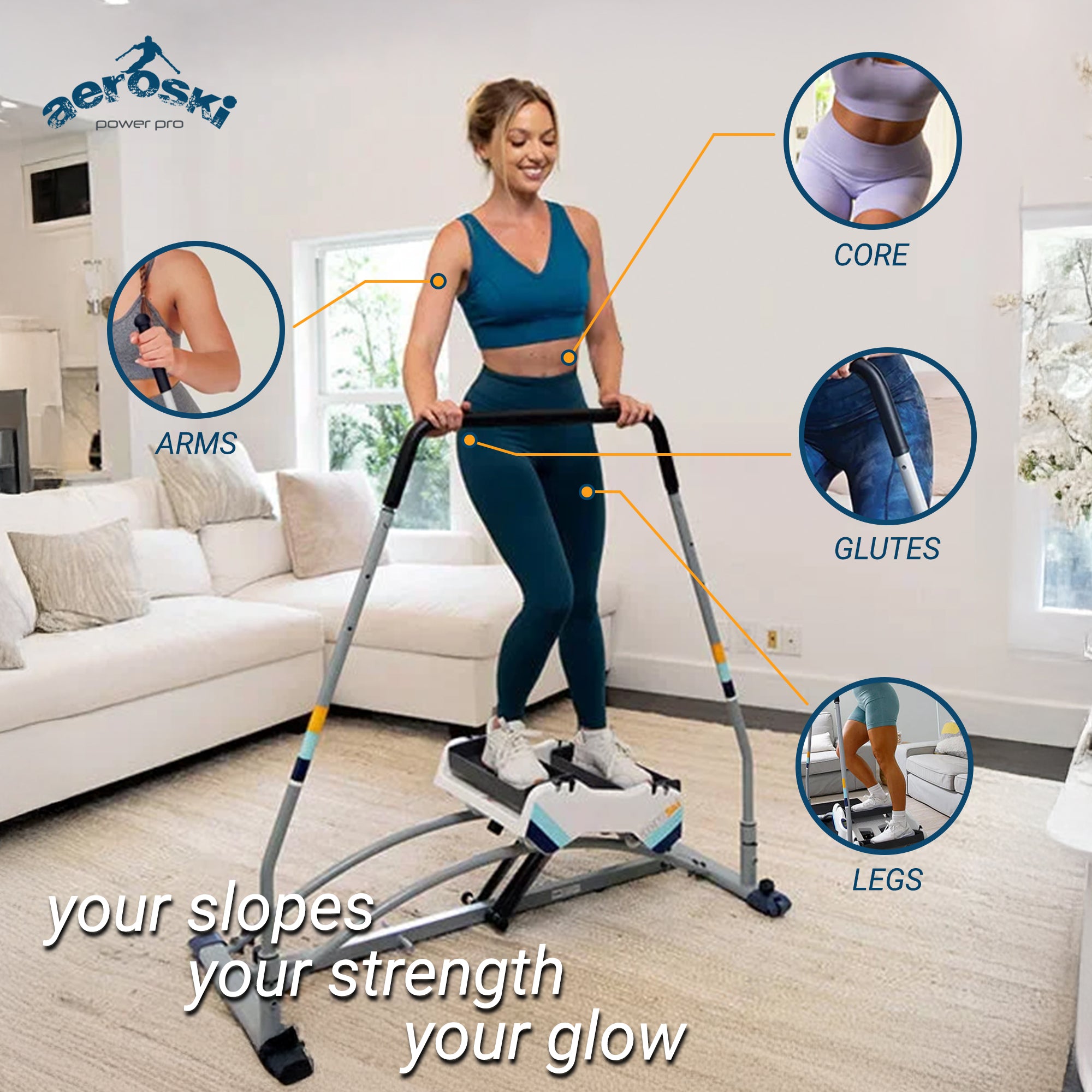 Aeroski 2.0 Ski Fitness Workout Machine w/ Recoil Spring Resistance, Gray (Used) - VMInnovations