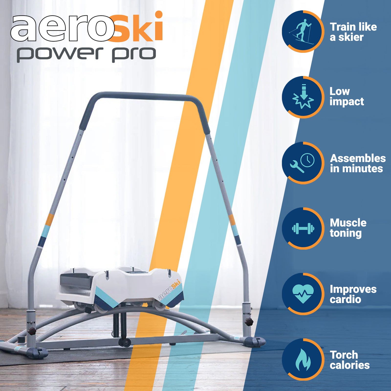 Aeroski 2.0 Ski Fitness Workout Machine with Recoil Spring Resistance, Gray - VMInnovations