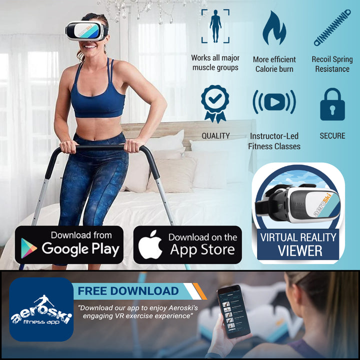 Aeroski 2.0 Ski Fitness Workout Machine with Recoil Spring Resistance, Gray - VMInnovations