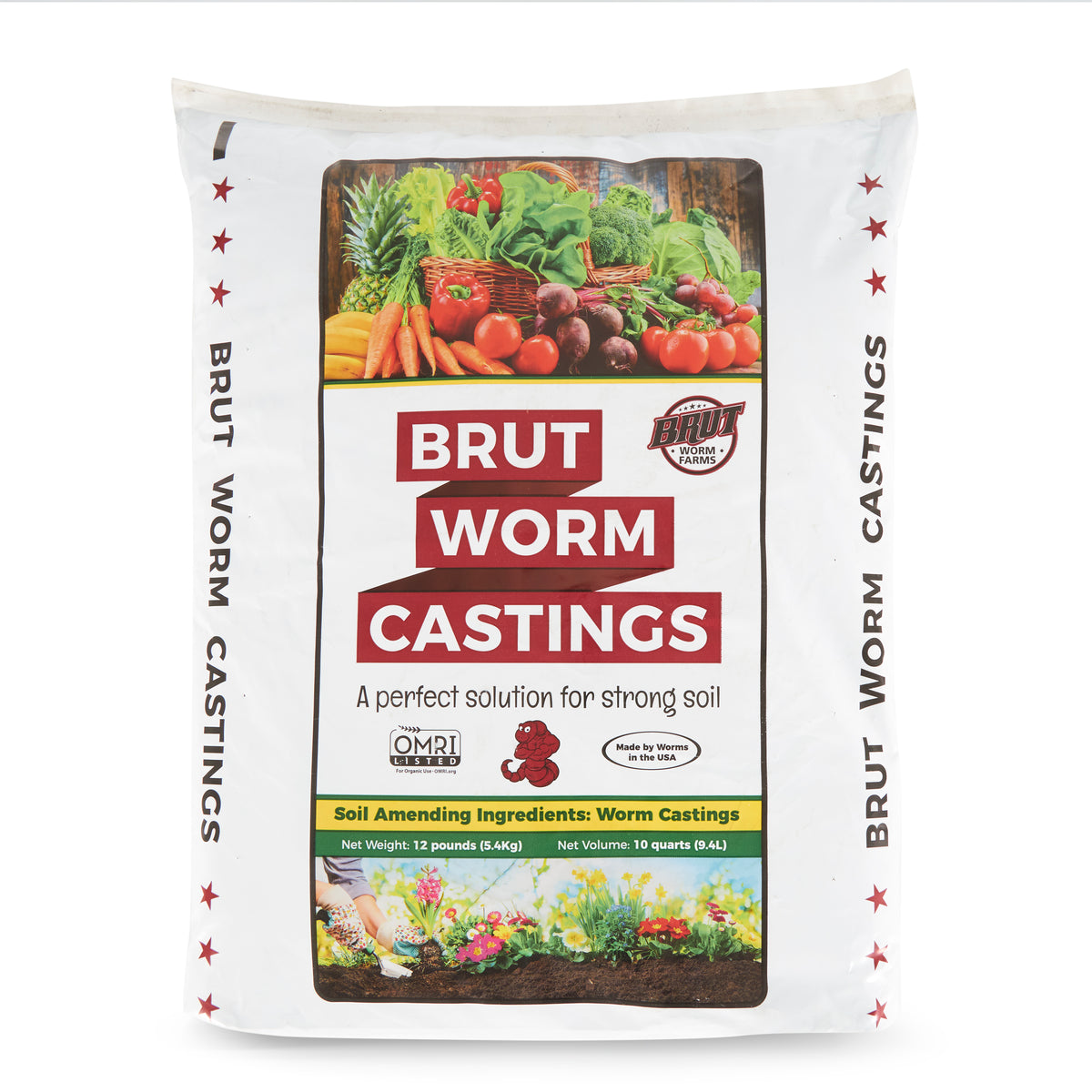Brut Worm Farms Organic Worm Castings Potting Soil for Plants, 12 Pound Bag - VMInnovations