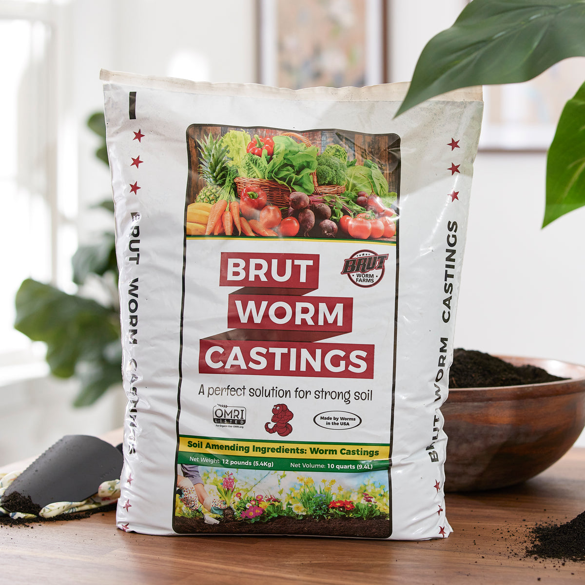 Brut Worm Farms Organic Worm Castings Potting Soil for Plants, 12 Pound Bag