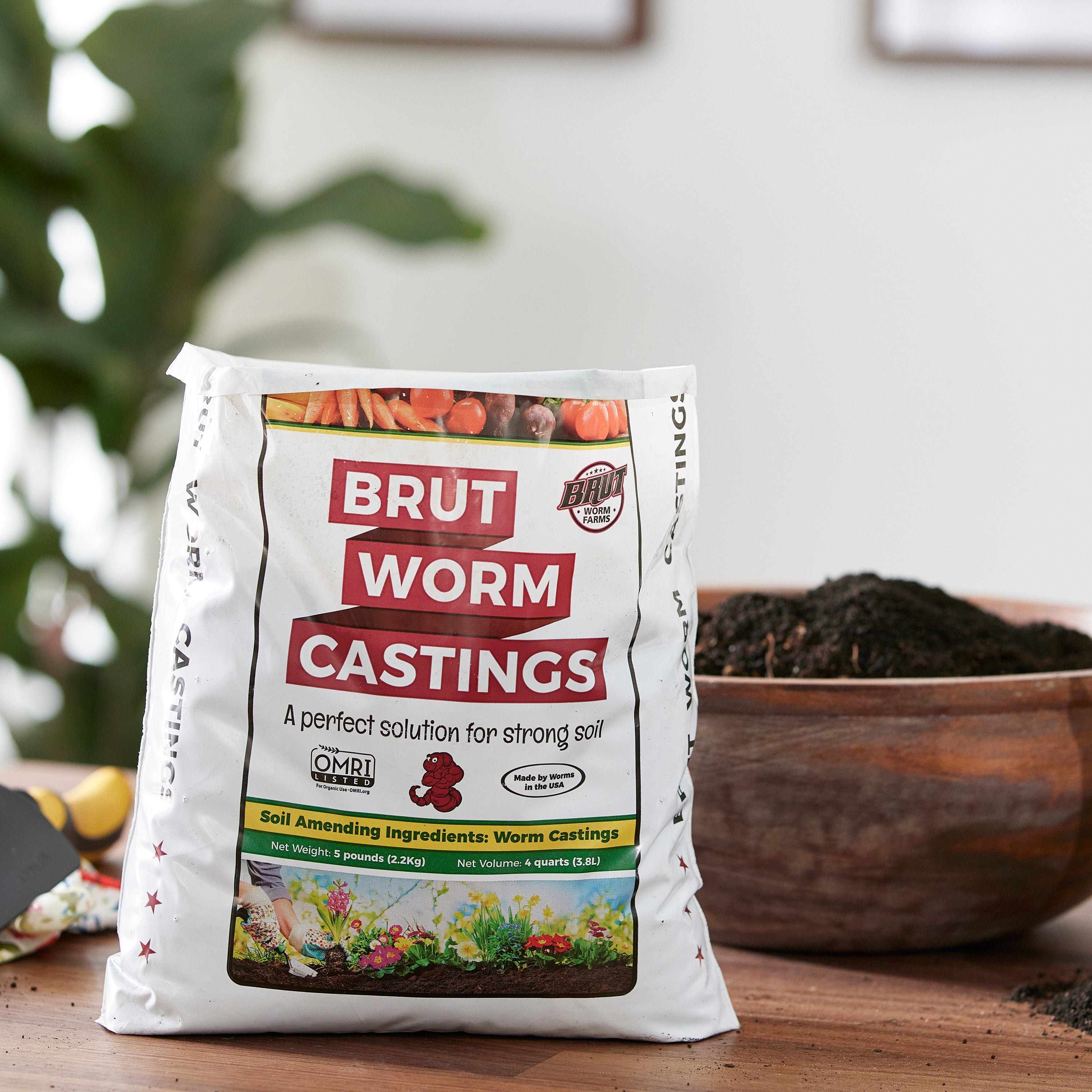 Brut Worm Farms Organic Castings Potting Soil for Planting, 5lb Bag (Open Box)