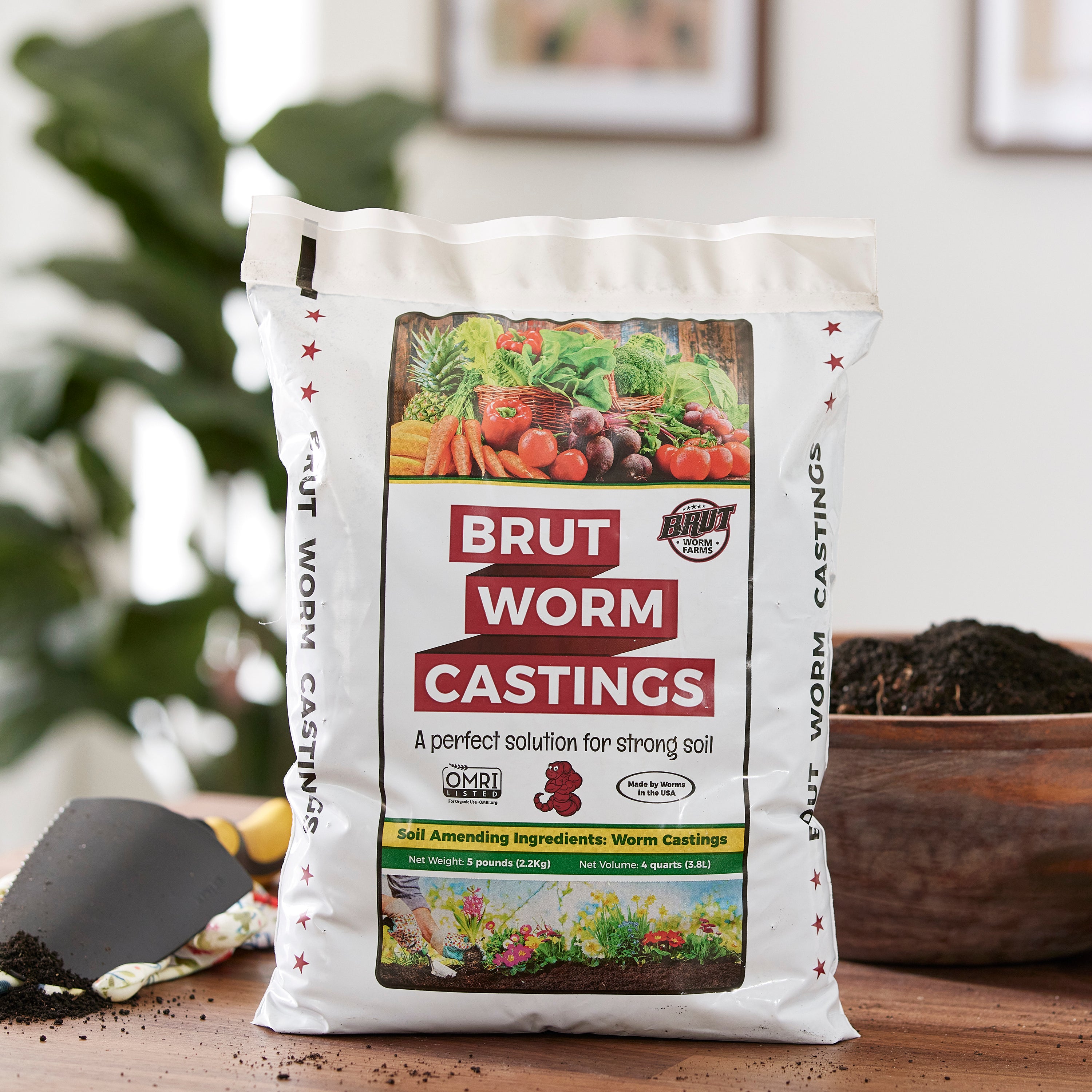Brut Worm Farms Organic Castings Potting Soil for Planting, 5lb Bag (Open Box)