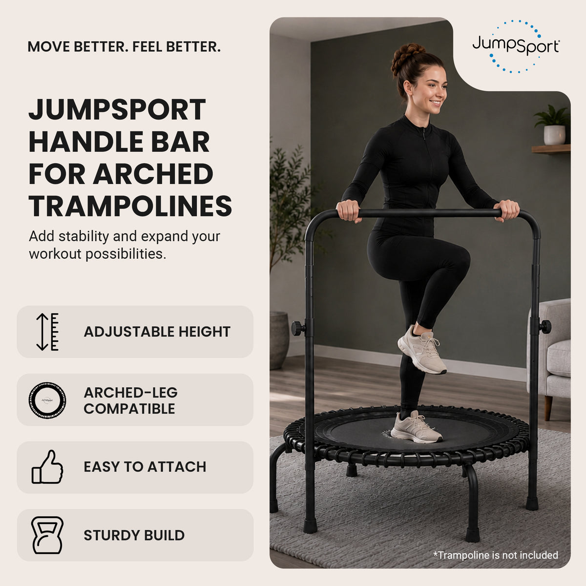 JumpSport Handle Bar for 44 In Arched Leg Fitness Trampolines, Black (For Parts)
