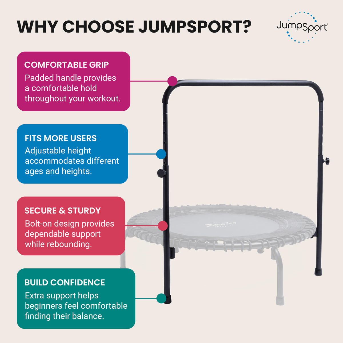 JumpSport Handle Bar for 44 In Arched Leg Fitness Trampolines, Black (For Parts)