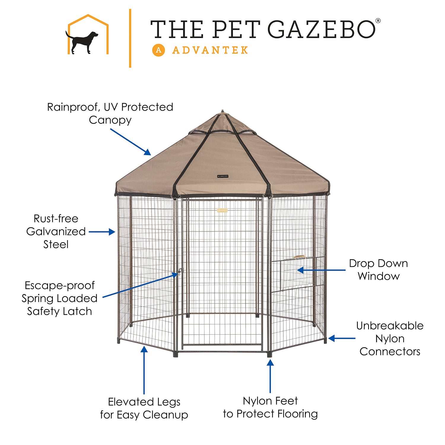 Advantek 8 Foot Portable Indoor Outdoor Galvanized Steel Pet and Dog Gazebo